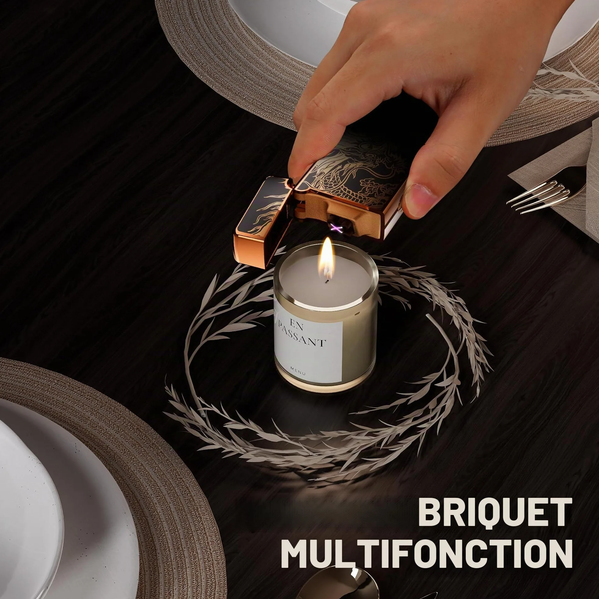 Briquet électrique rechargeable USB double arc résistant au vent camping