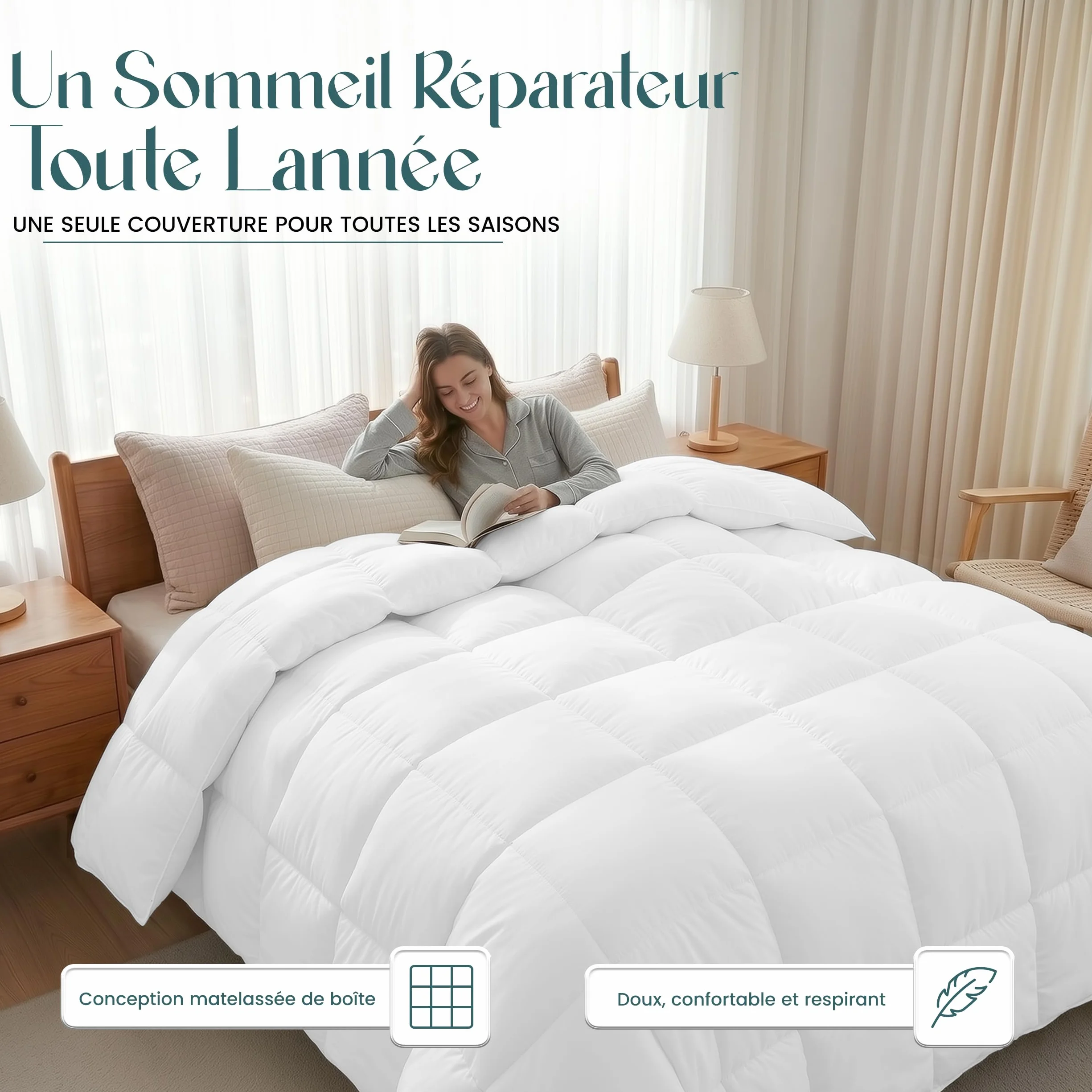 Utopia Bedding Couette Chaud 370 GSM 220x240 cm pour lit 2 Personne Blanc avec Onglets d'angle