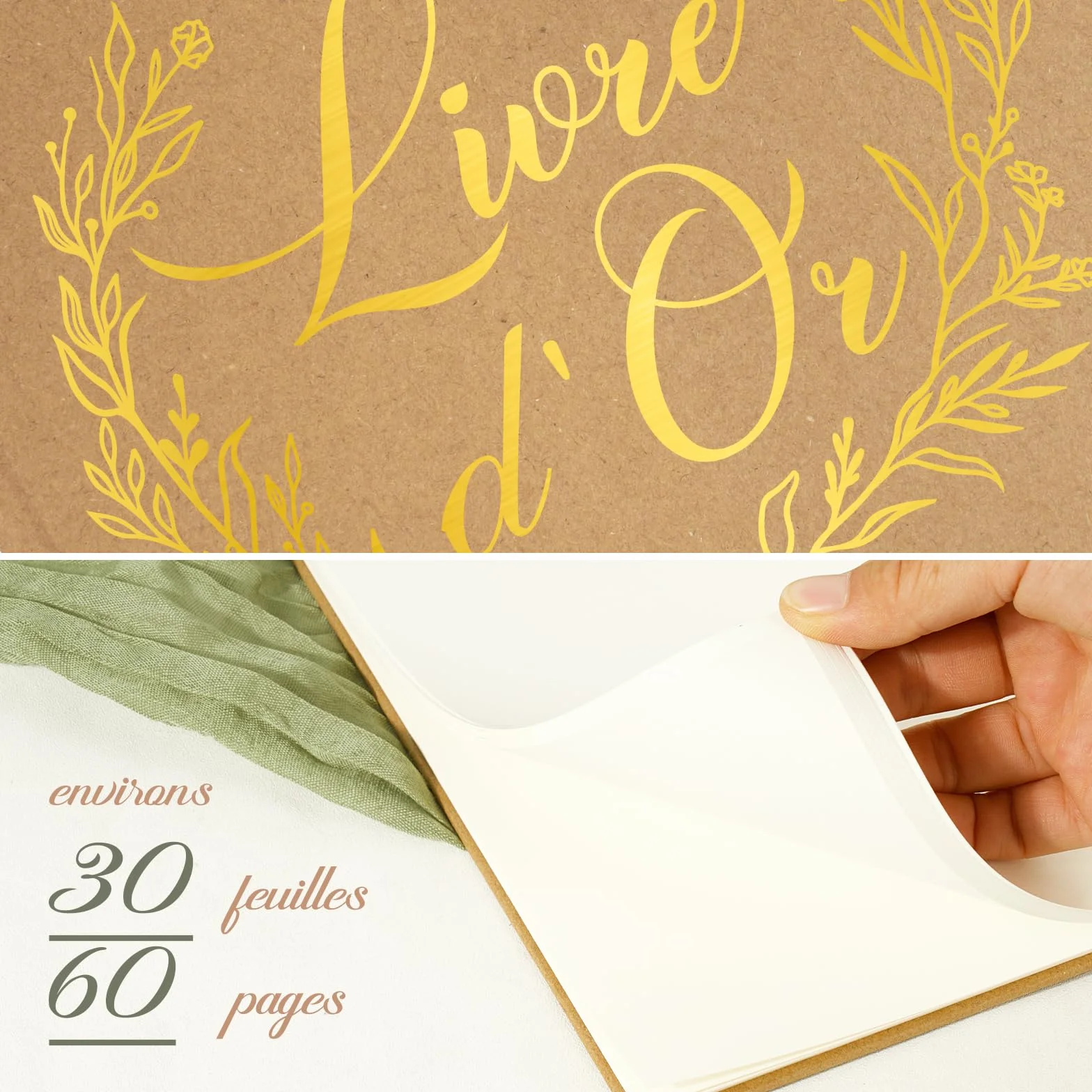 Livre d'or Mariage 60 pages Couverture Rigide Kraft Guest-Book Registre