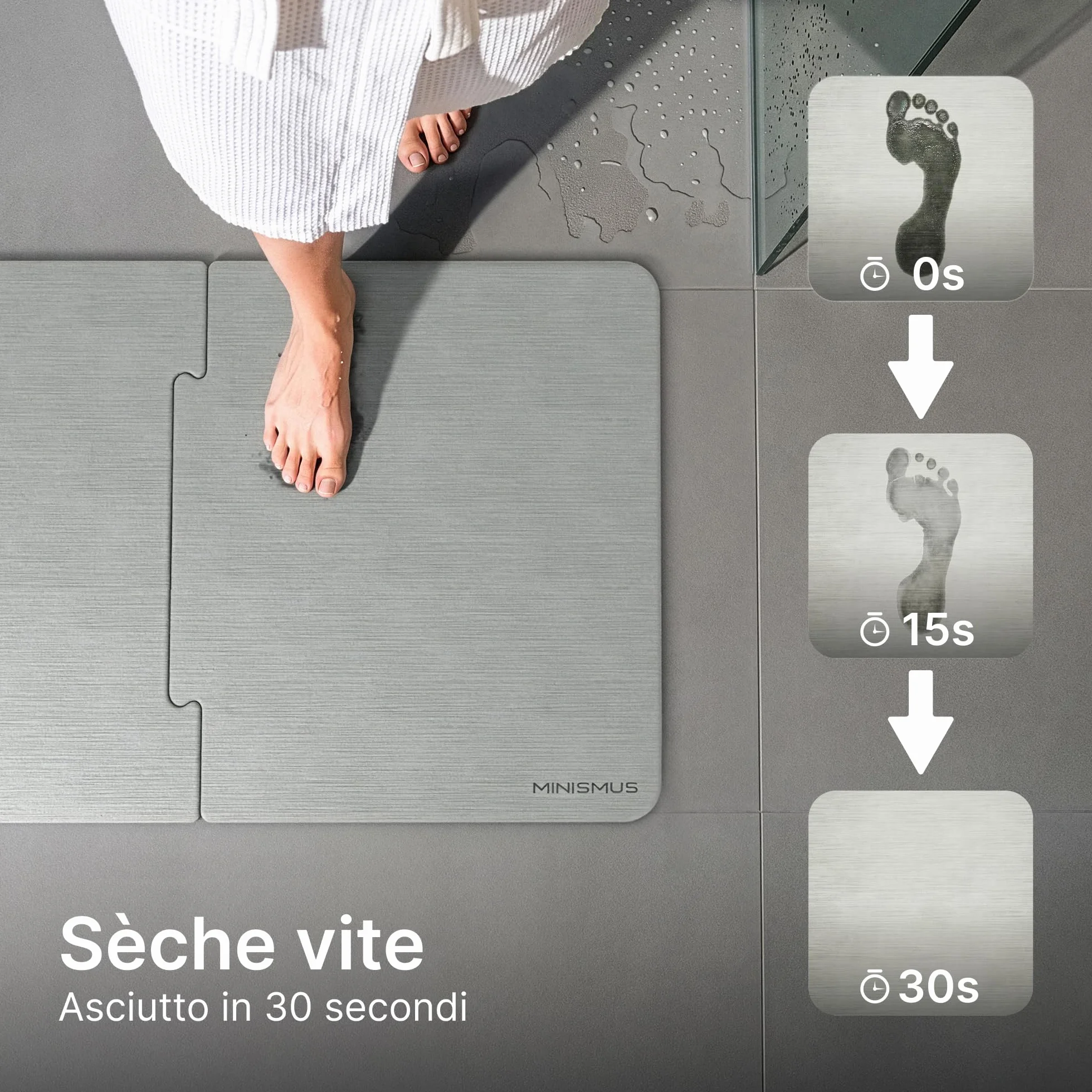 Tapis de Bain en Diatomite 80 x 50 cm, Absorbant et Antidérapant, Taille XL, Séchage Rapide, Gris Clair