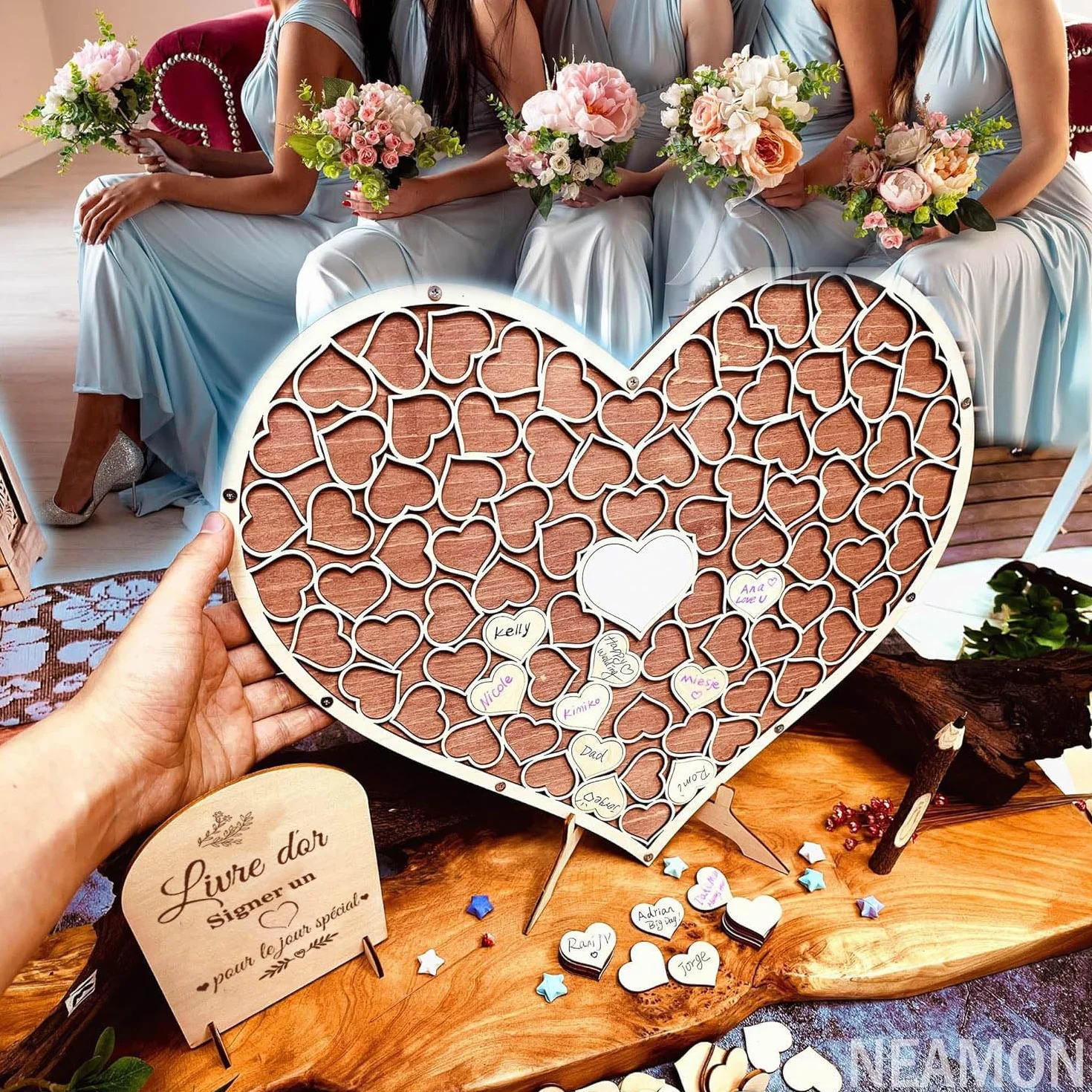 Livre d'or de mariage en forme de coeur en bois puzzle alternatif anniversaire décoration cadeaux