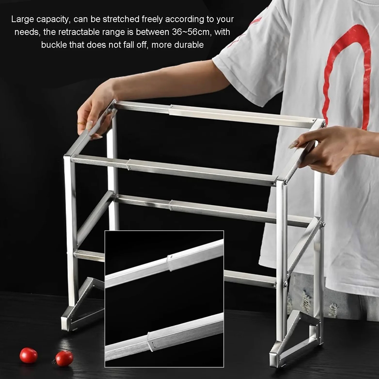Ensemble d'étagères à épices extensibles en acier inoxydable pour cuisine et buffet – Distributeur polyvalent pour assaisonnement, sauces, confitures et fruits (58 x 19 x 63 cm)