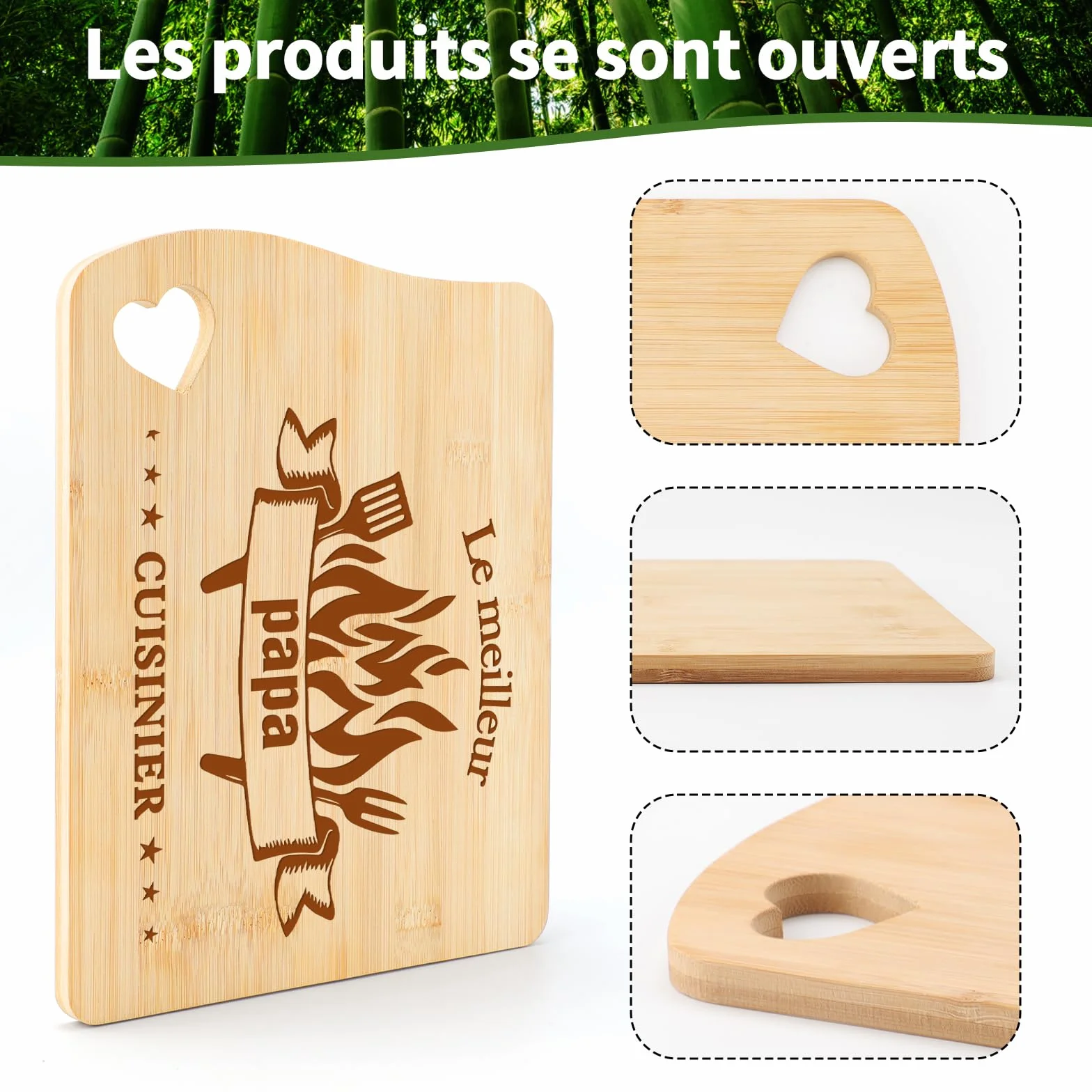 Planche à Découper en Bambou Sculptée Cadeau Papa Fête des Pères