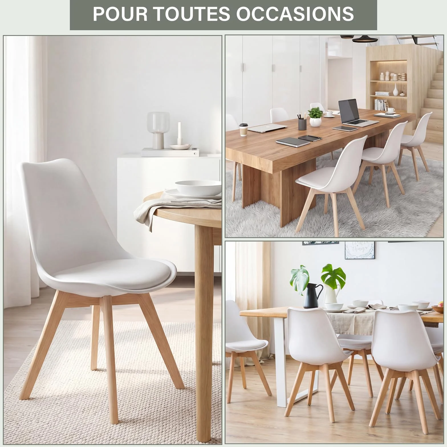 TEENO Chaises Salle à Manger Lot de 4, Scandinaves Bois Blanc