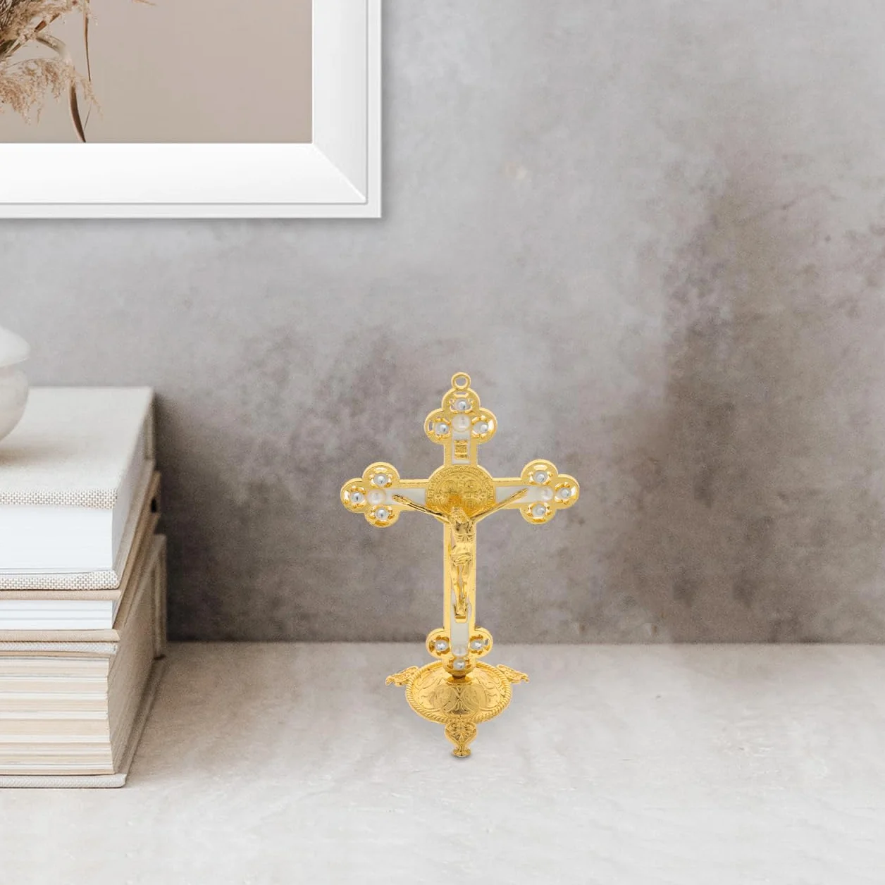 Statue De Jésus En Croix Dorée Décoration Religieuse Murale Pour Salon