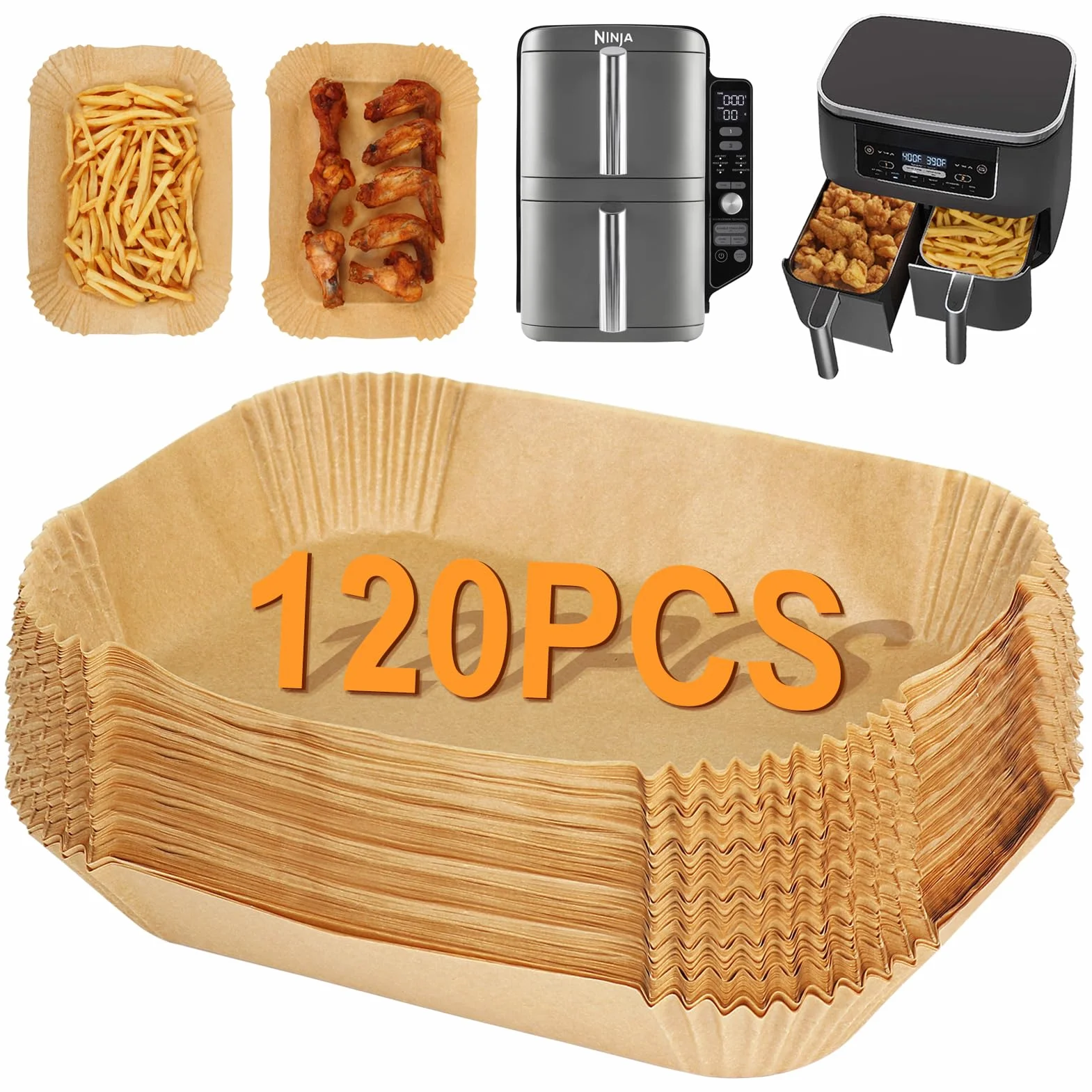 BYKITCHEN Papier Cuisson Air Fryer Ninja Double Stack XL SL400EU 9,5L 120 Pièces Compatible AF300EU 7.6L Foodi Max Dual Zone AF400EU
