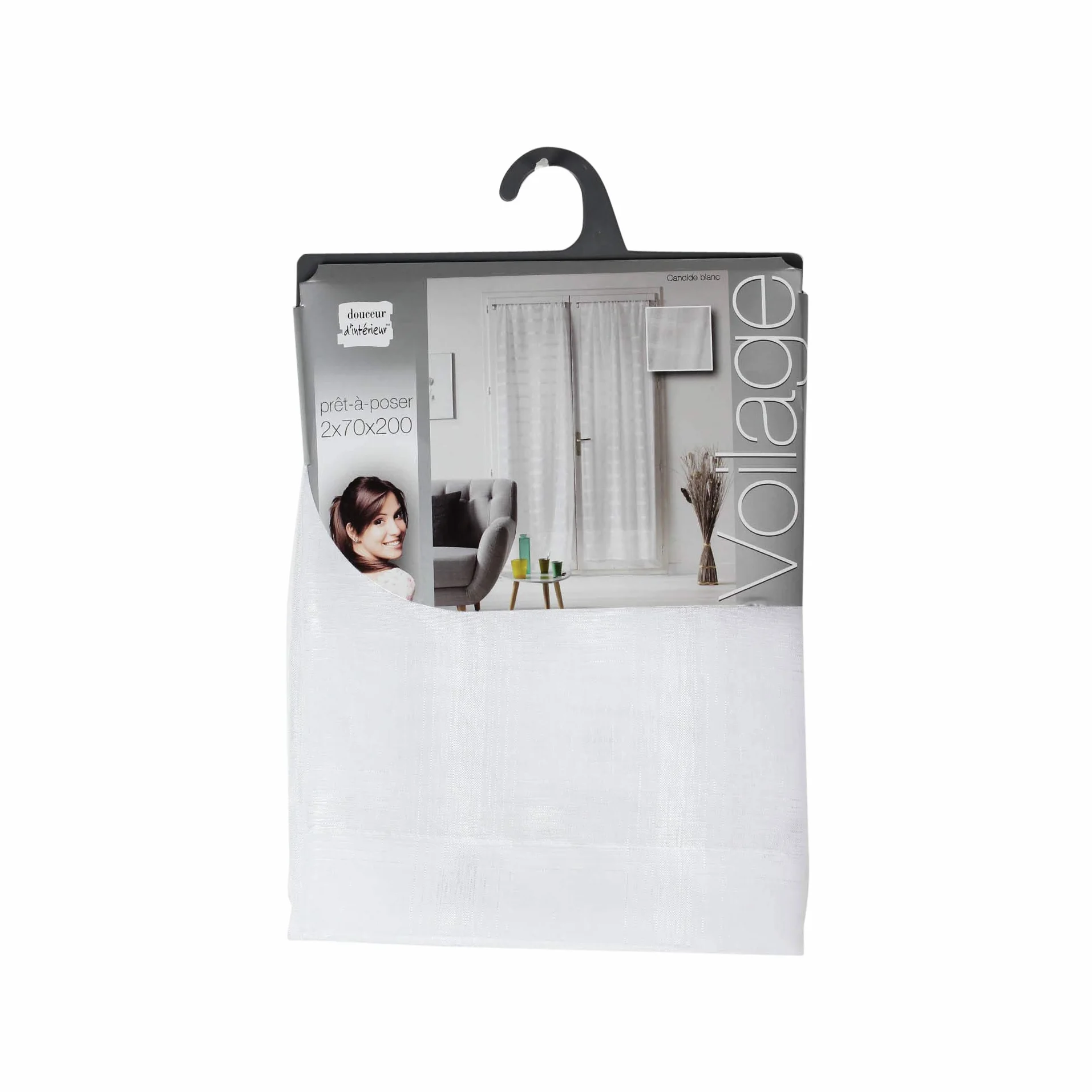 Paire Droite Passe-Tringle Candide Blanc Voile Sablé 70 x 200 cm