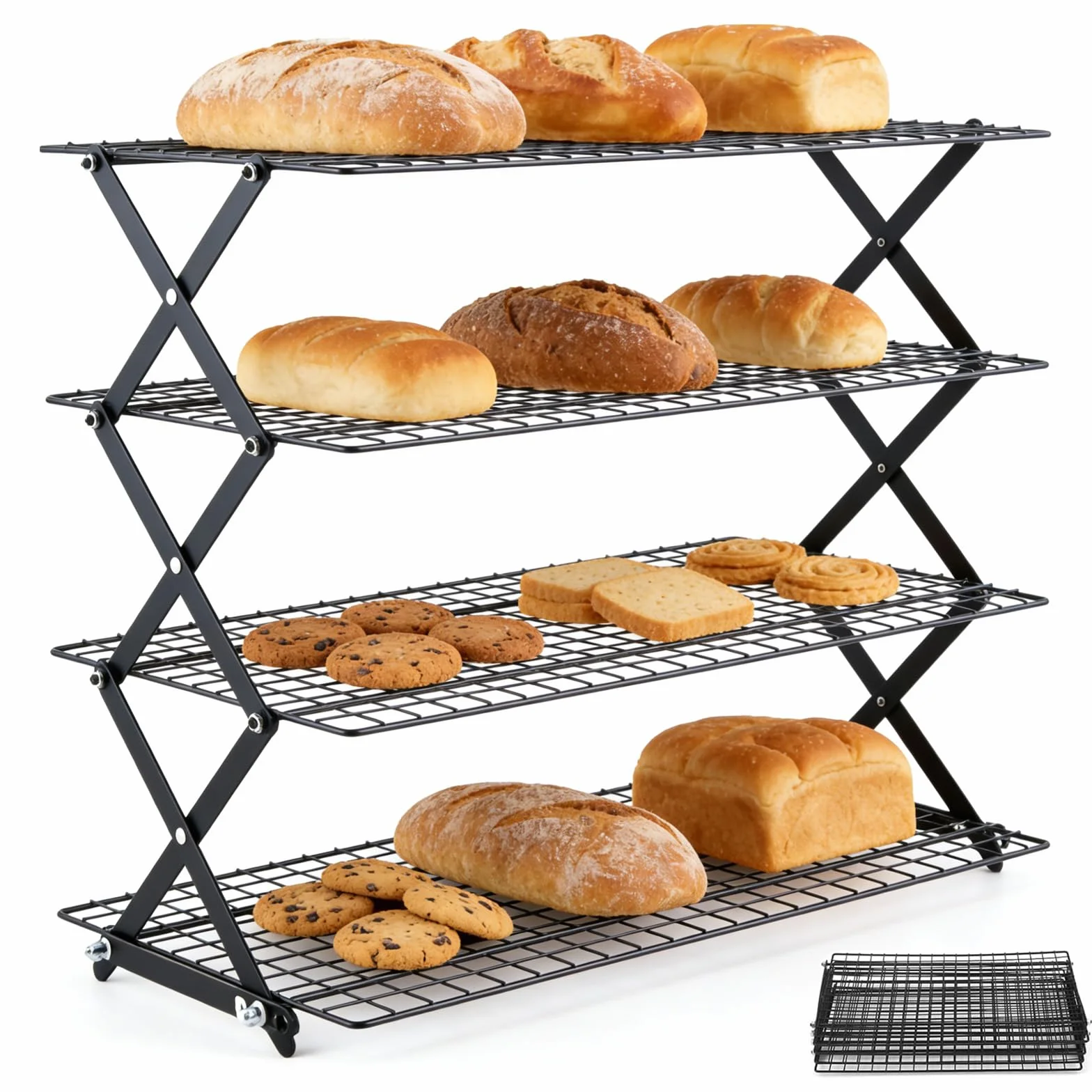 Grille de Refroidissement Pâtisserie 4 Niveaux Pliable, Hauteur Réglable, Four et Lave-Vaisselle Safe