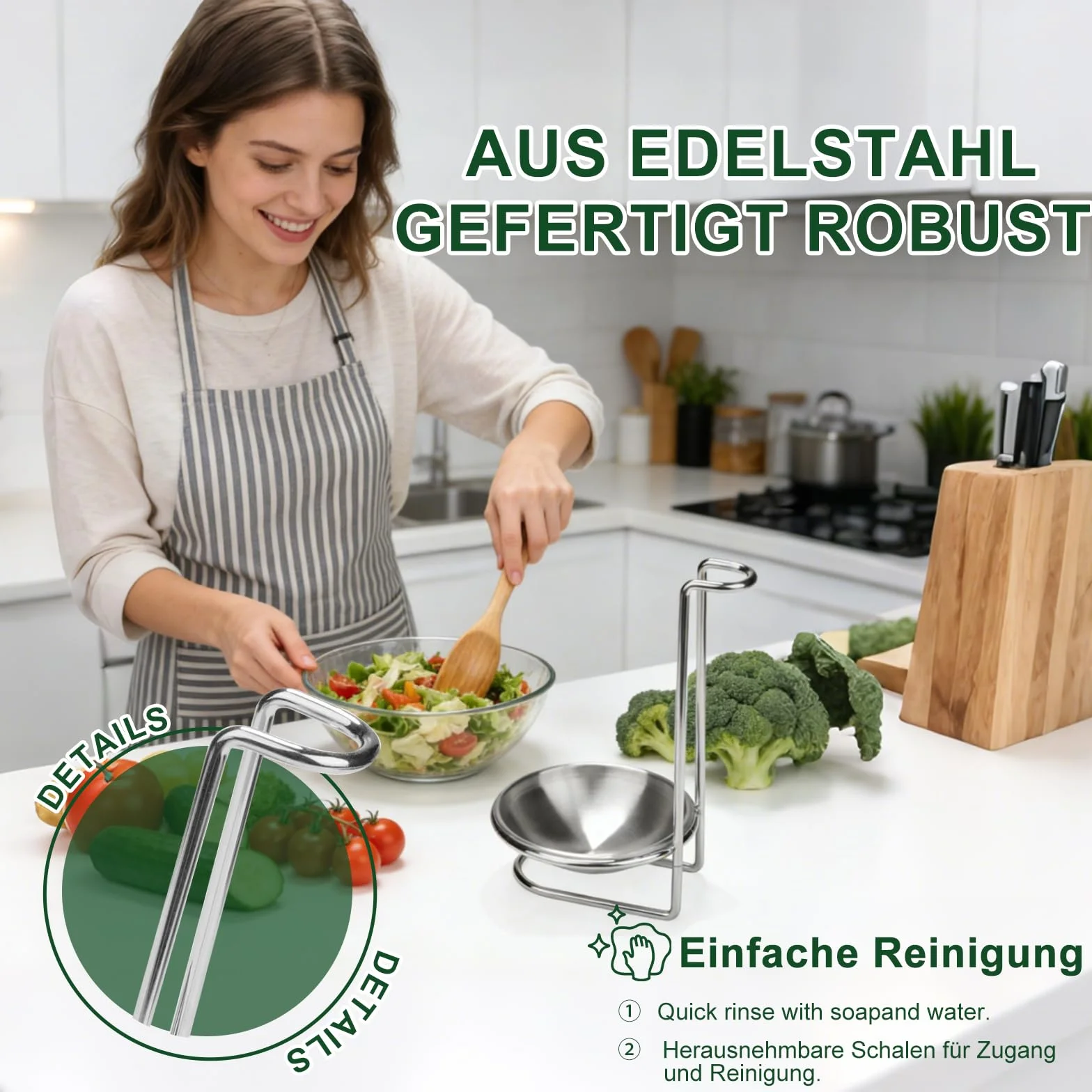 Support pour cuillère de cuisine en acier inoxydable - Repose-cuillère pour ustensiles de cuisine