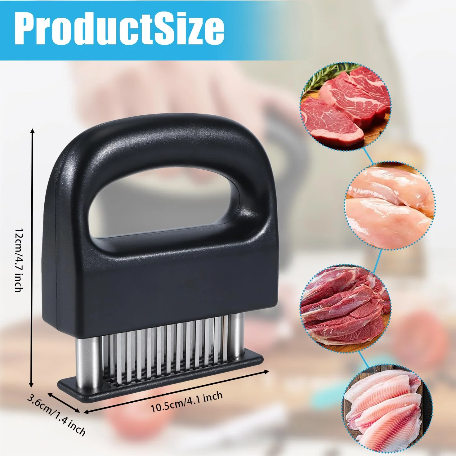 Attendrisseur de Viande 48 Lames Acier Inoxydable pour Steak Bœuf Poulet