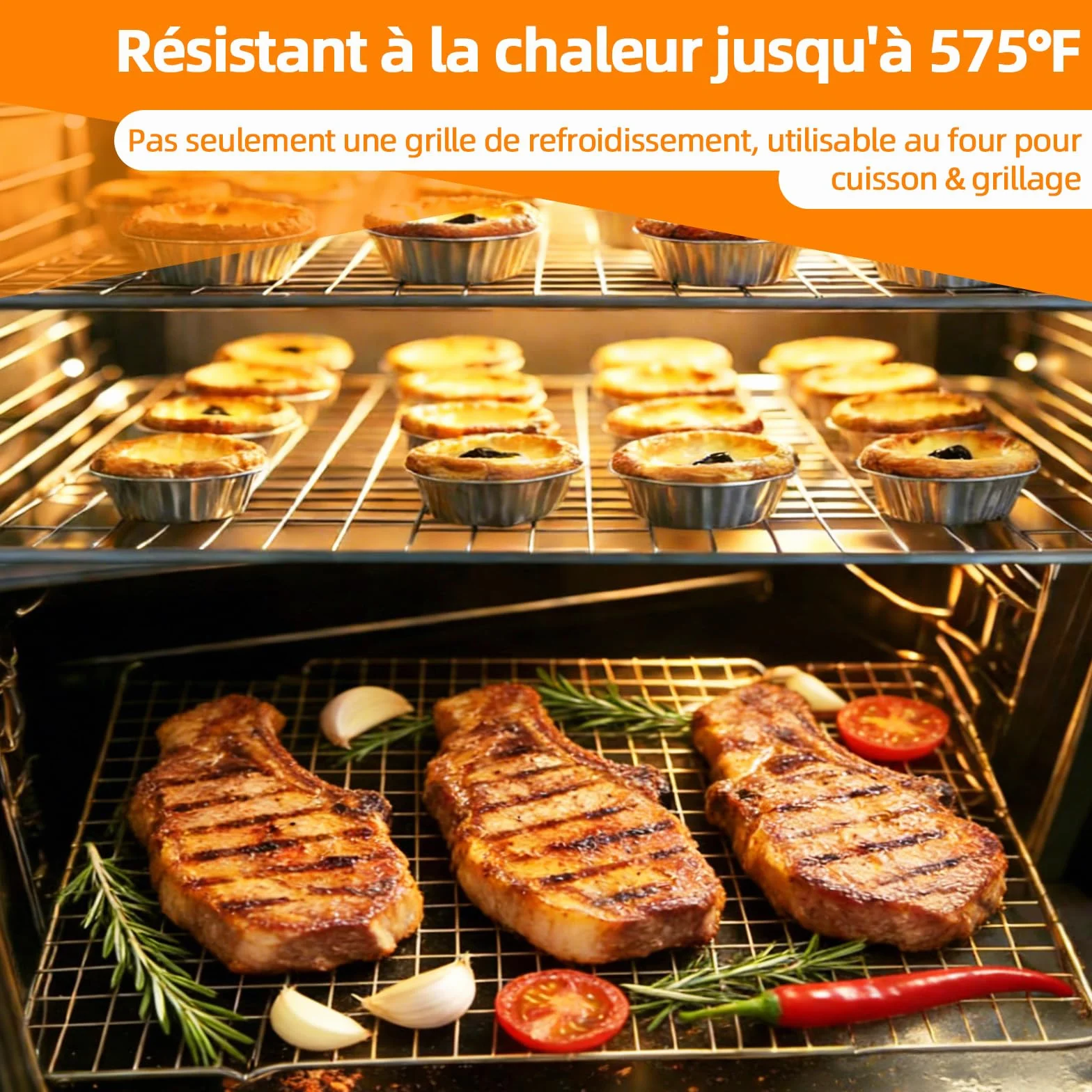 Grille Patisserie 43x29 cm en Acier avec Pieds Stables, Lavable au Lave-Vaisselle