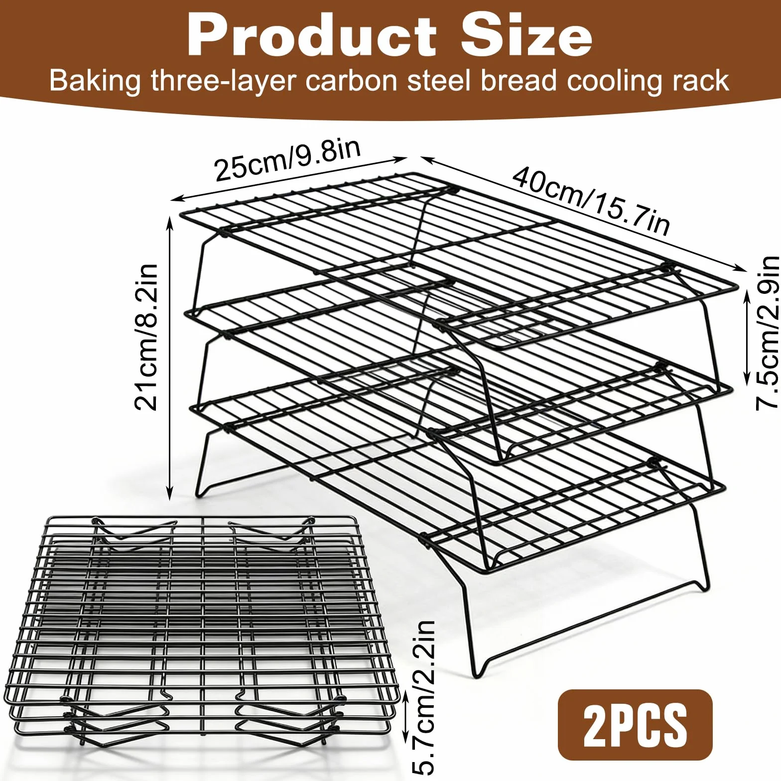 Lot de 6 grilles de refroidissement 40 x 25 x 7,5 cm en acier inoxydable empilable pour pâtisserie