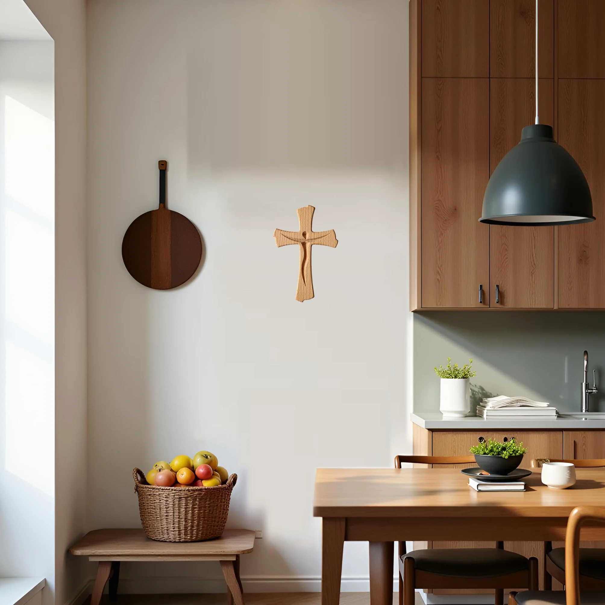 Croix murale crucifix en bois de hêtre véritable 20 cm moderne