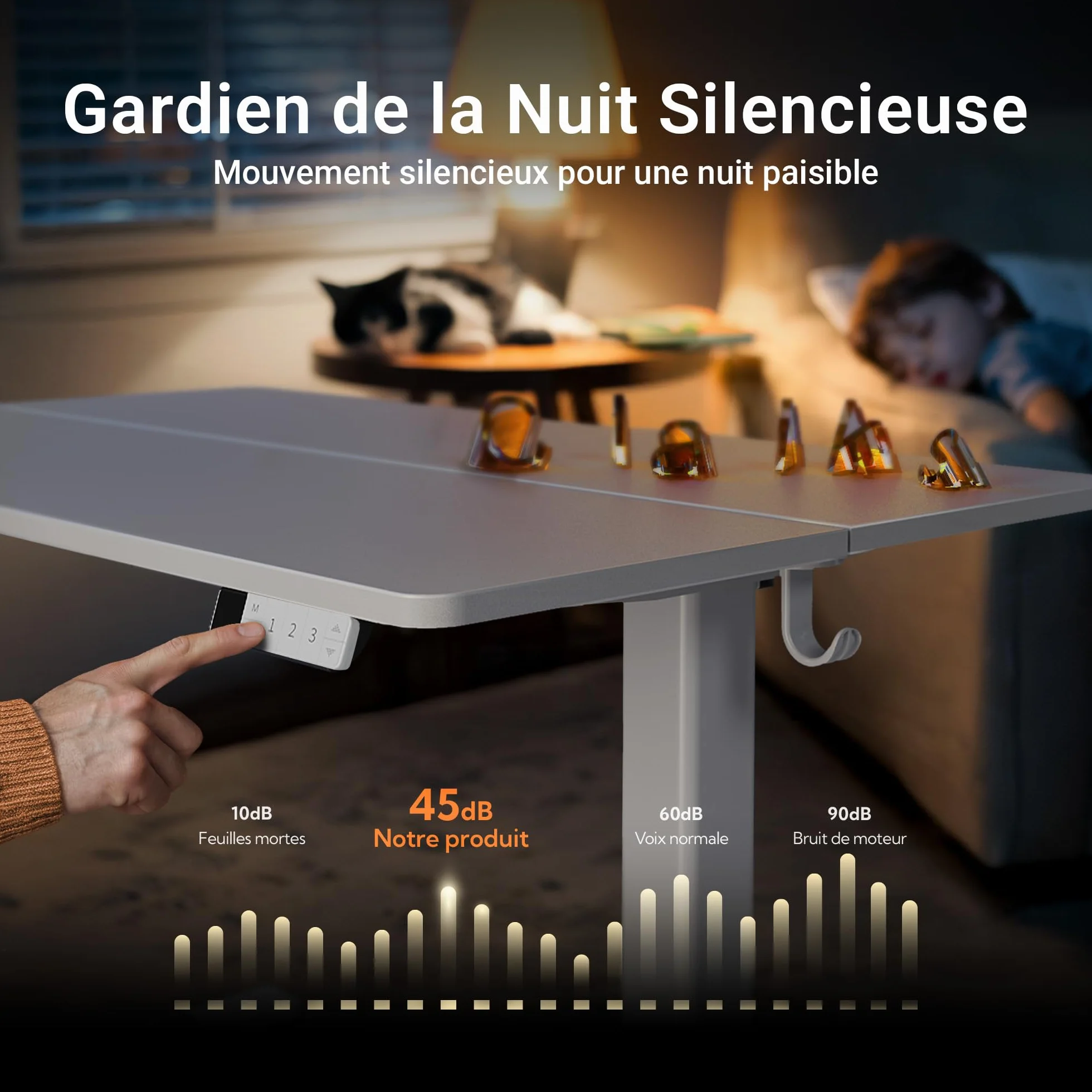 Claiks Bureau Assis Debout Électrique Réglable en Hauteur 120 x 60 cm avec Gestion des Câbles et Fonction Mémoire