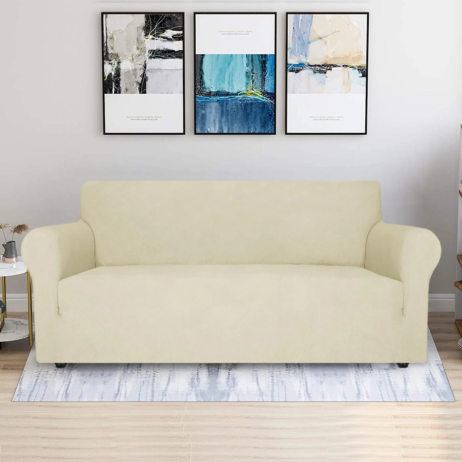 Ystyle Housse de Canapé 3 Places avec Accoudoirs, Extensible, Antidérapante, Beige