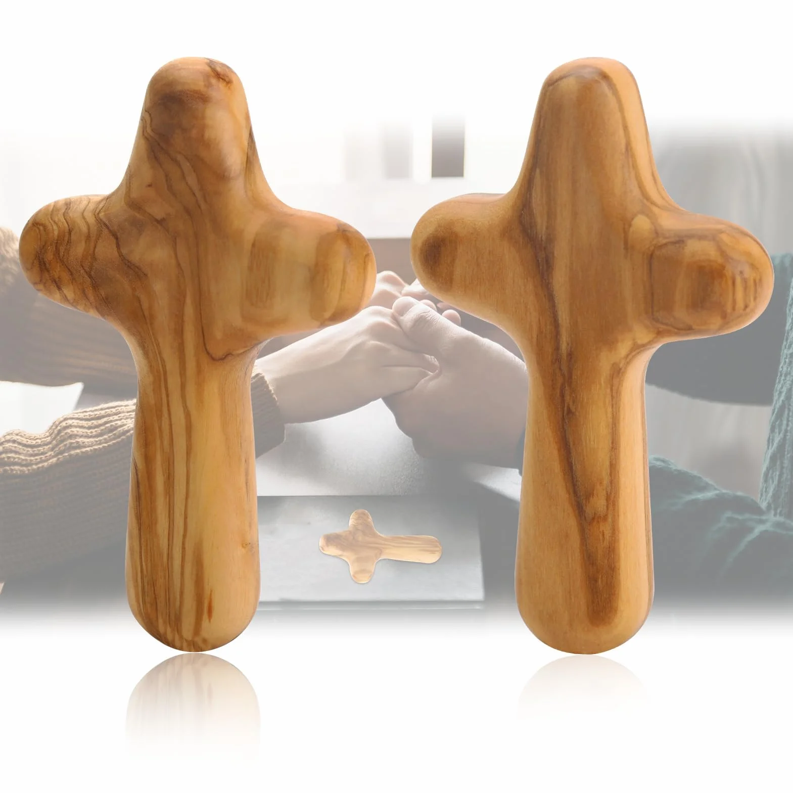 Croix en Bois d'olivier 10cm Lot de 2 Naturel Prière Méditation