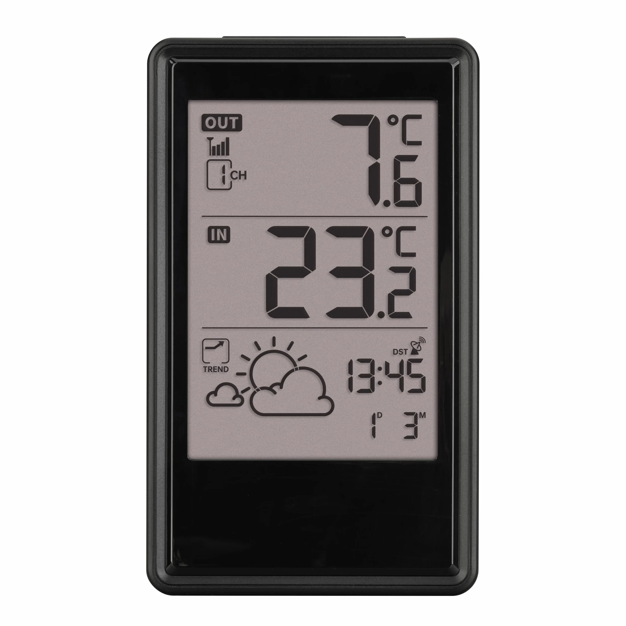 TFA Dostmann Station météo sans Fil Noir 35.1170.01 avec capteur extérieur et horloge radio-pilotée