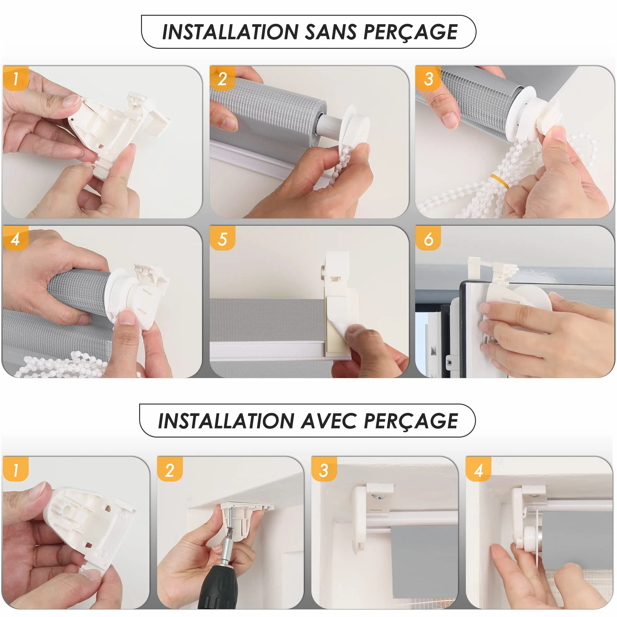 Enrouleur Jour Nuit sans perçage Double Tissu Protection Privée Fenêtre Porte Lin 35x140 cm