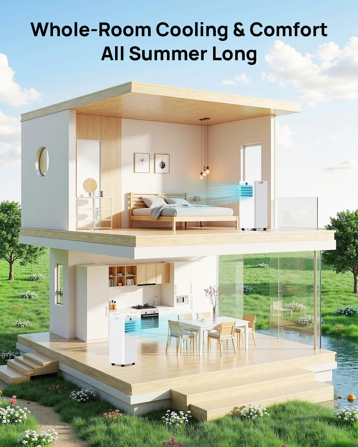Climatiseur Mobile 9000 BTU Silencieux avec Télécommande 4-en-1 Refroidissement Ventilation Déshumidification