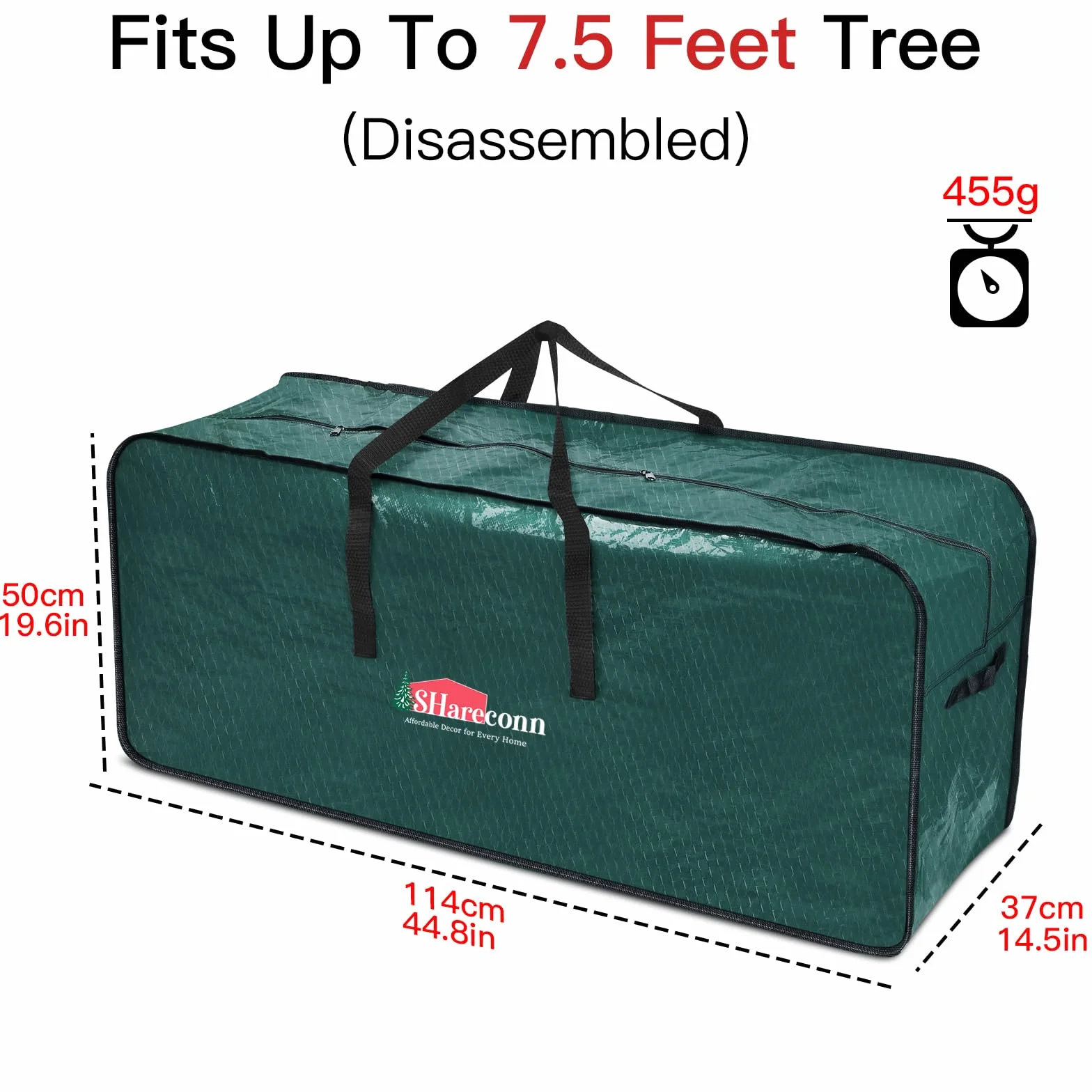 SHareconn Sac de Rangement pour Sapin de Noël 7.5 Pieds 230 cm, Durable Vert