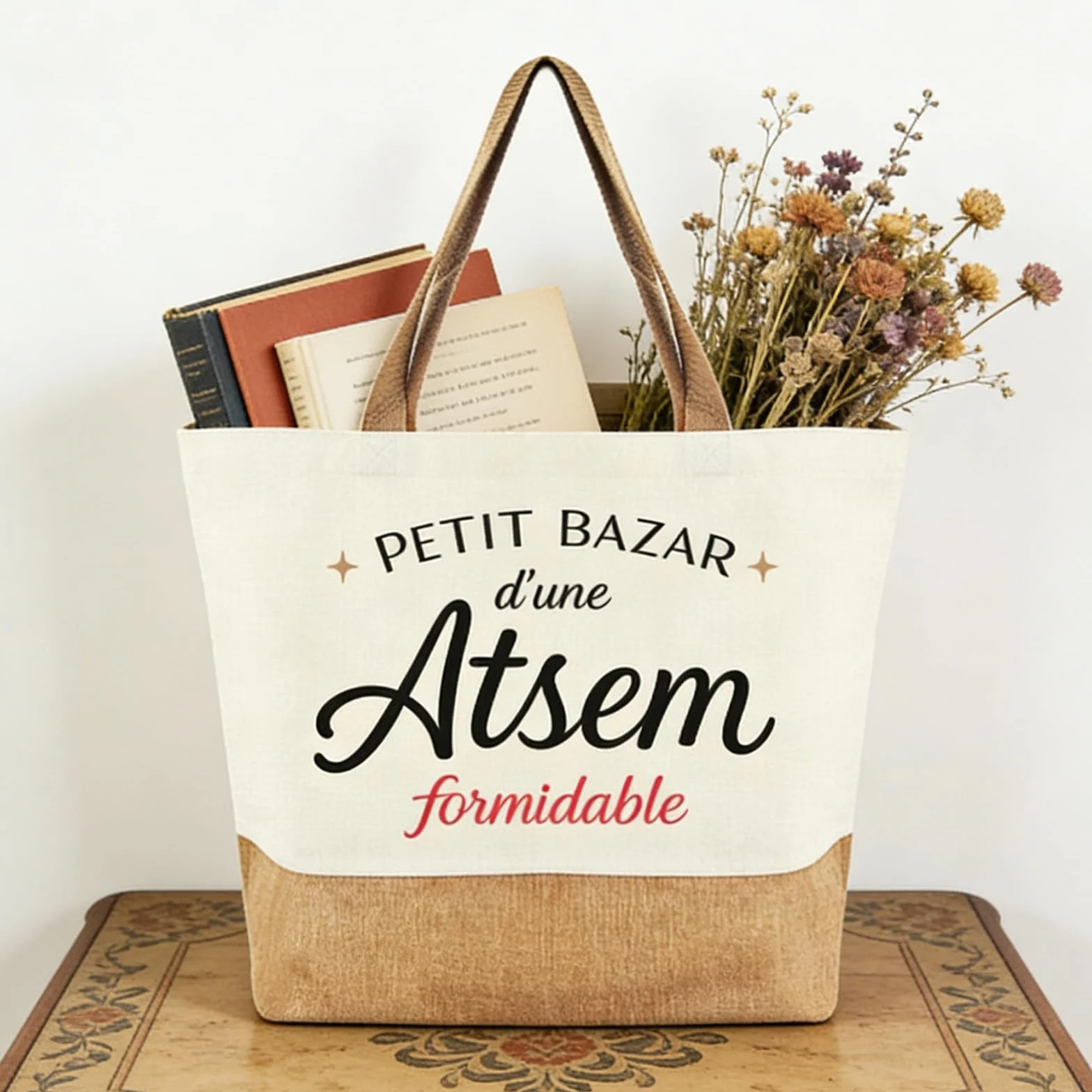 Sac Cabas Merci Atsem Maternelle Grande Capacité Toile Cadeau Enseignante