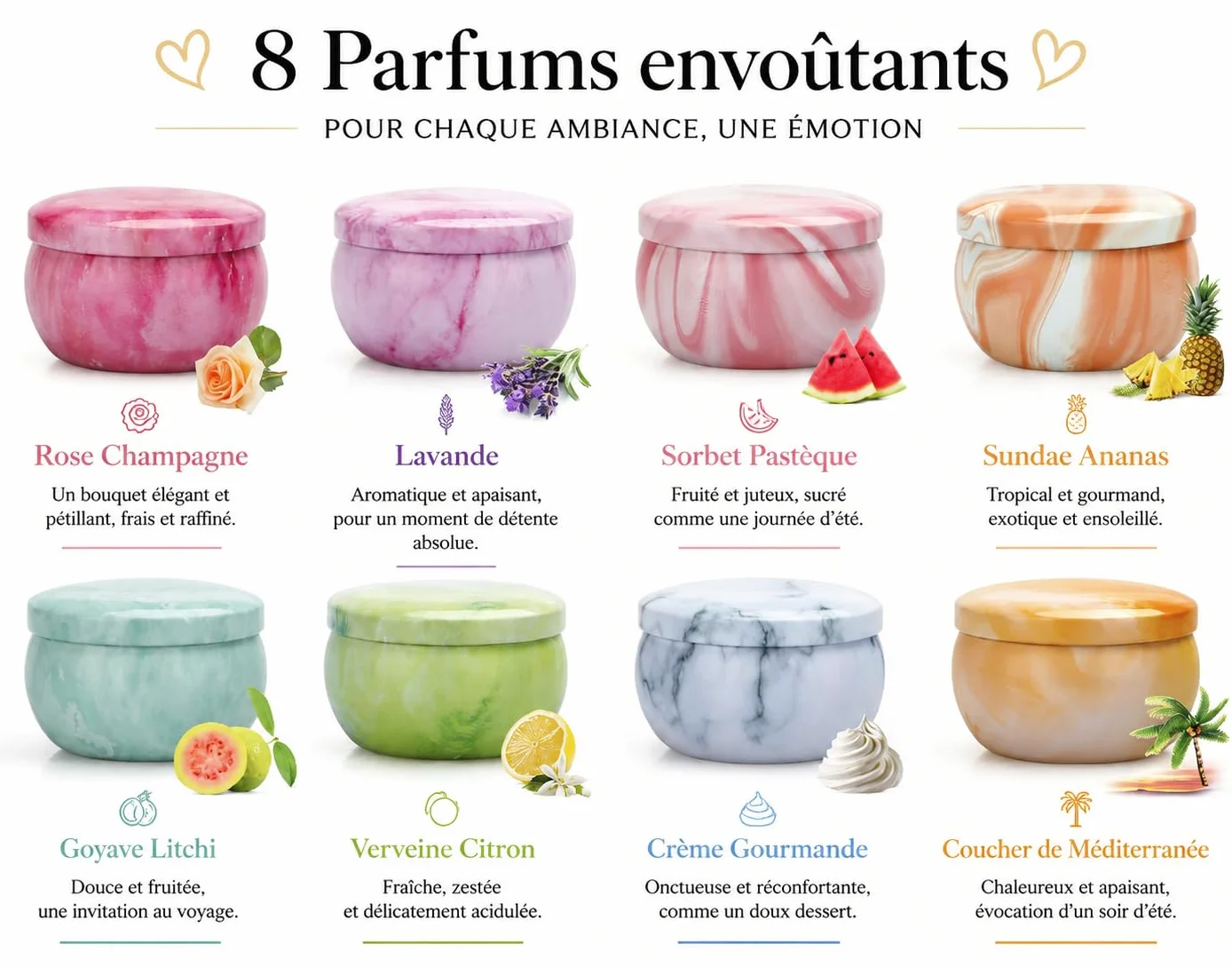 Coffret Bougies Parfumées Lot de 8 Longue Durée Cadeau Femme