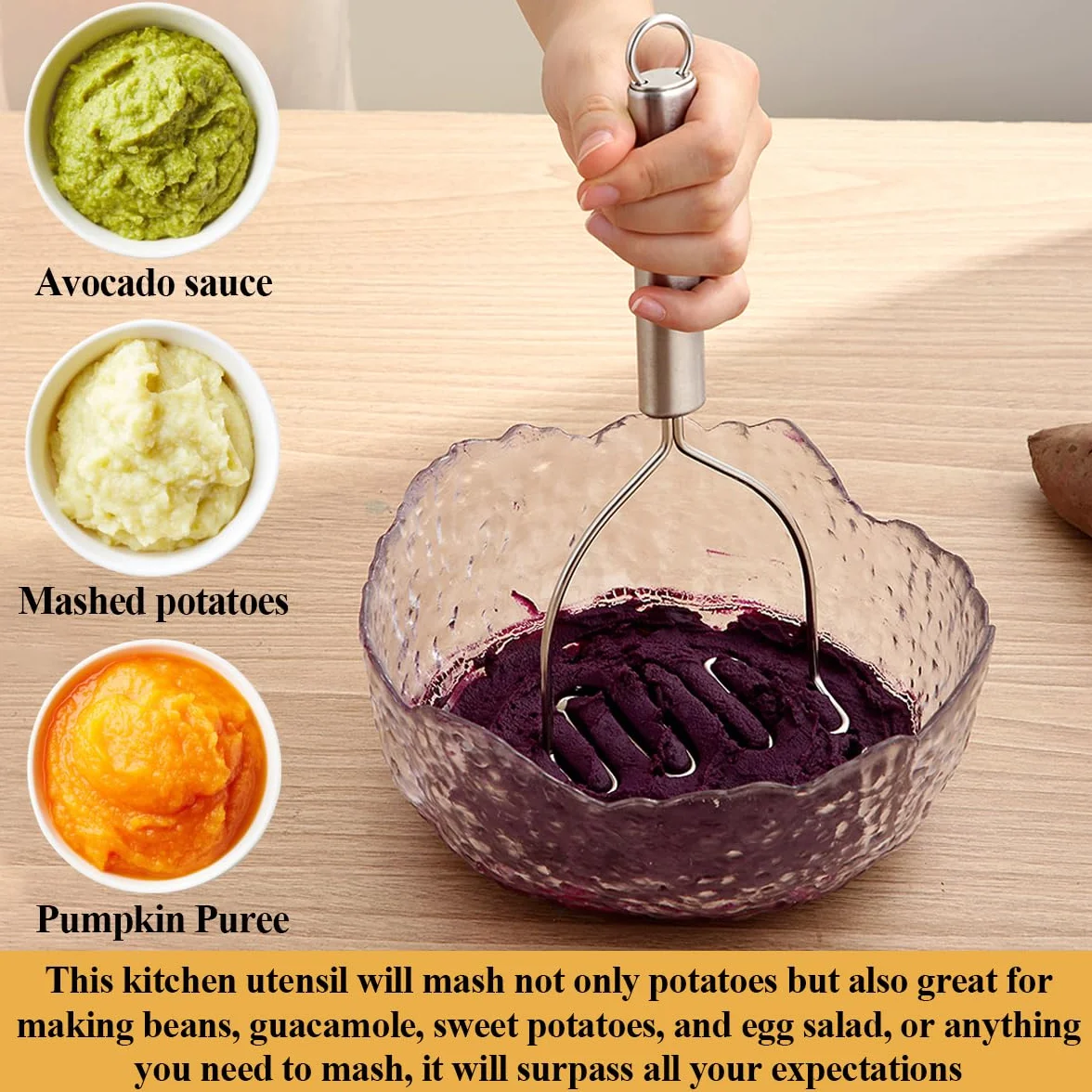 Kyraton Presse-Purée Acier Inoxydable 2 pièces Écrase-patates Ustensiles de Cuisine
