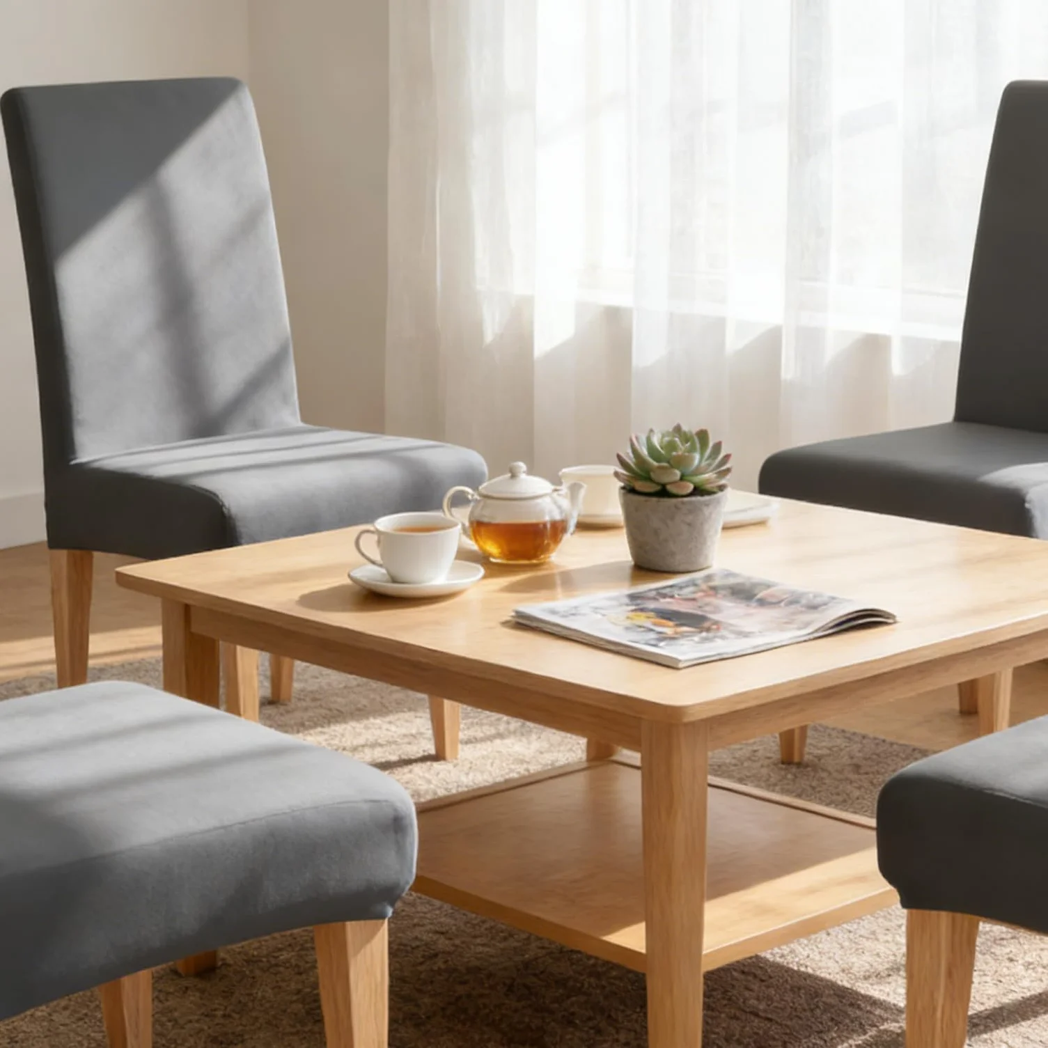 Housse de Chaise Extensible 4 Pièces Amovible Lavable Gris pour Salle à Manger Hôtel