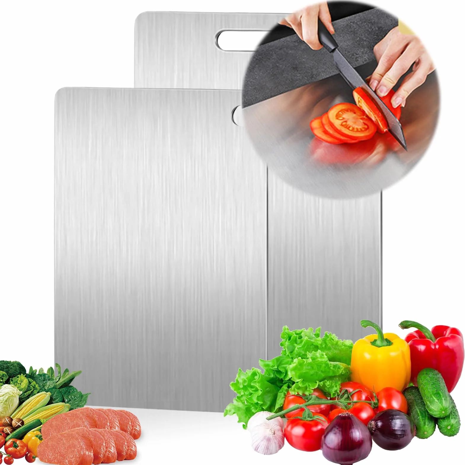 Planche à Découper en Titane 2Pcs, Inox, Acier Inoxydable, Plateau de Service