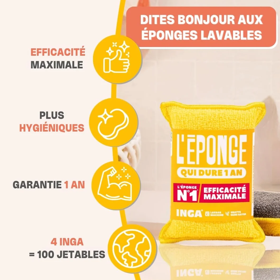 Éponges Réutilisables Lavables INGA 4 Pièces Fabriqué en Europe