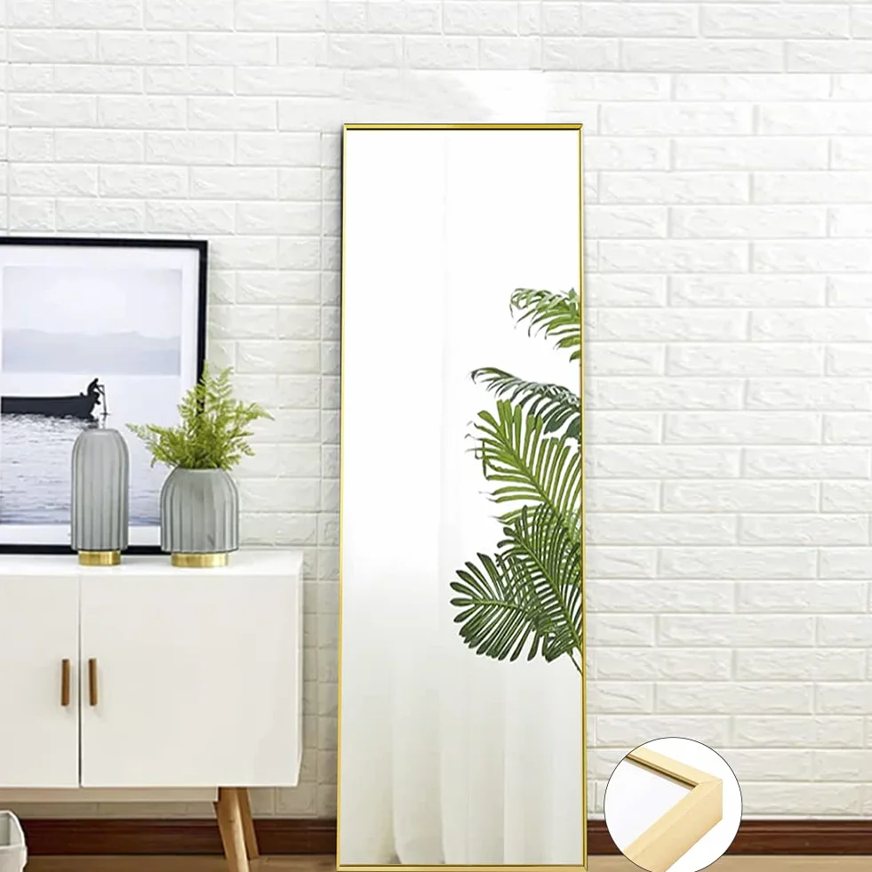Miroir Pleine Longueur 150x40 cm sur Pied Mural Cadre Simple Doré