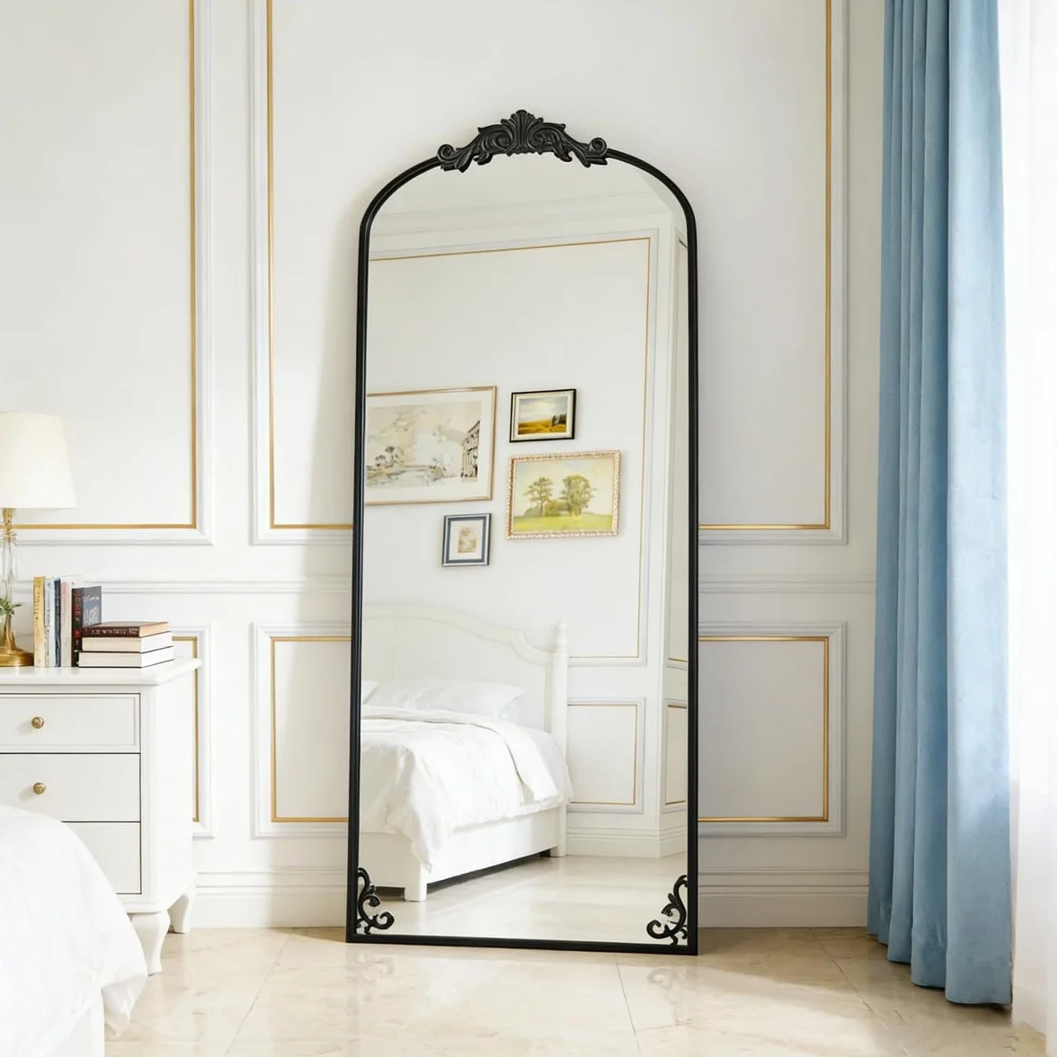 M&Catree Miroir Vintage Arc Pleine Longueur Mural Arqué Noir 179x69cm