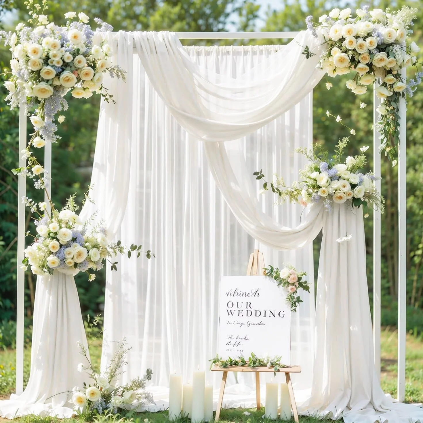 Tenture Mariage Voilage Blanc Arche 75cmx8m Tulle Organza Drapé Décoration Cérémonie