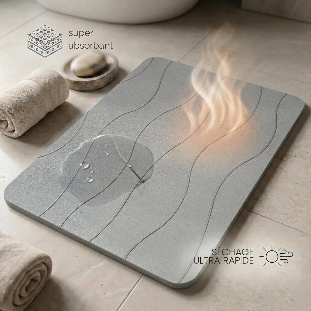 Tapis de Bain Diatomite 40x60 cm, Séchage Rapide, Antidérapant, Anti-Moisissure, Gris Clair