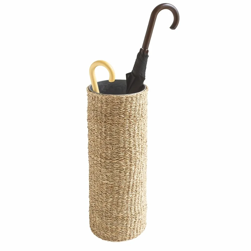 Porte Parapluie 21 x 21 x 57 cm Jonc de Mer Métal Rangement Parapluie Naturel