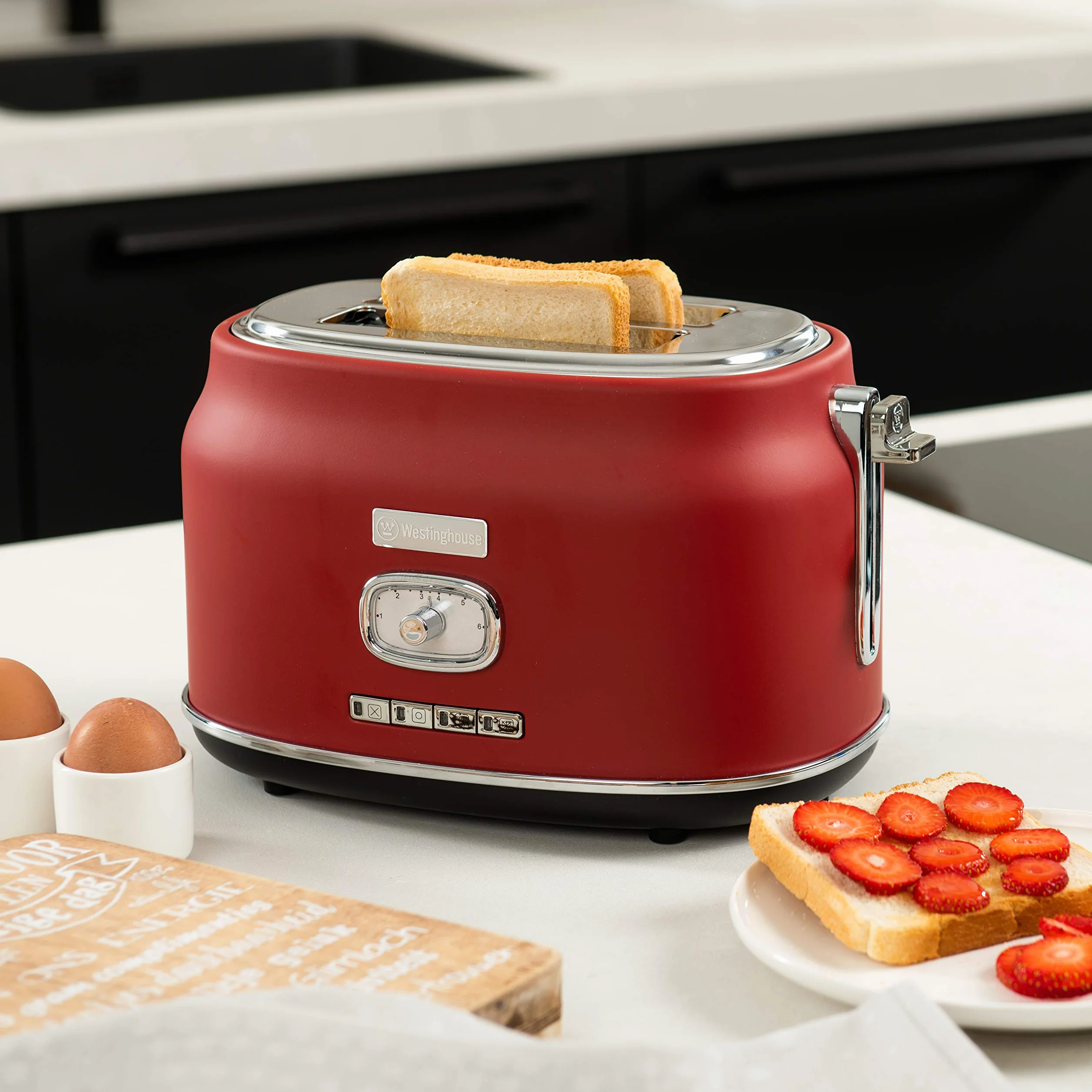Westinghouse Retroline Set petit-déjeuner rouge grille-pain bouilloire 1,7 l filtre anti-calcaire protection surchauffe