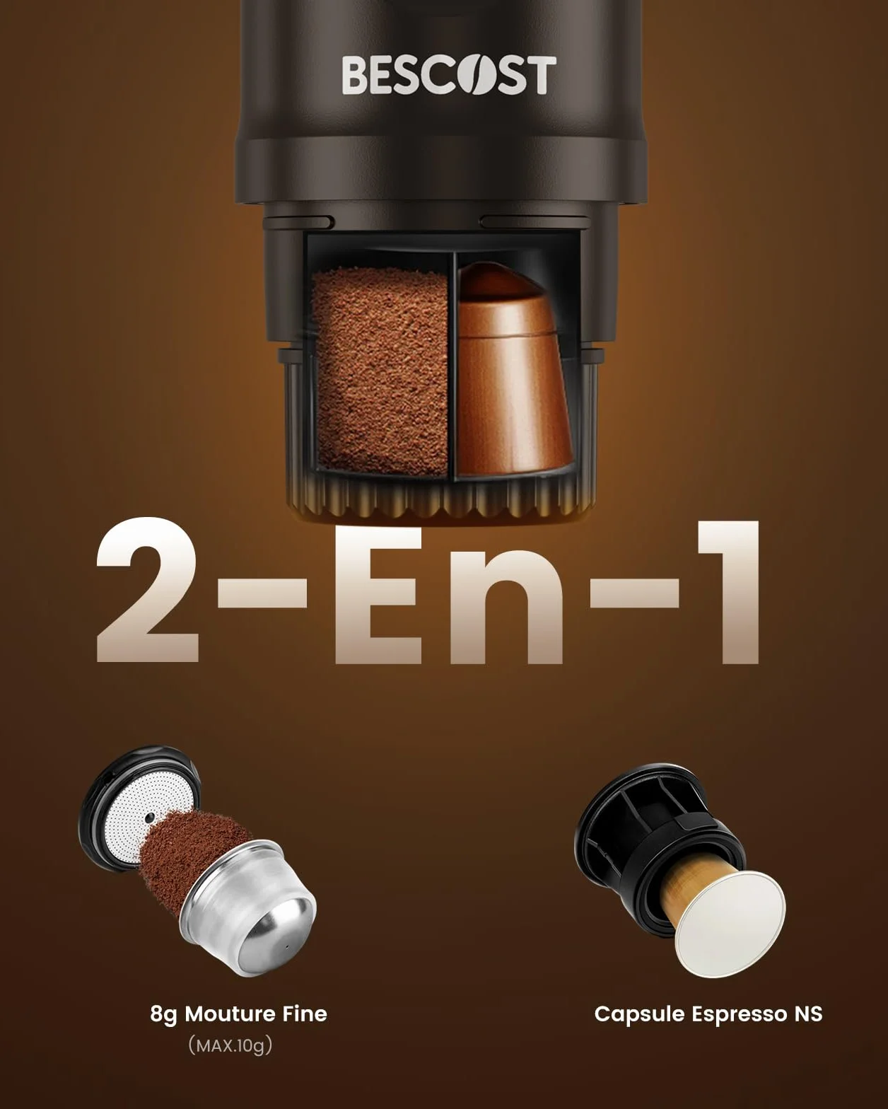 Machine à Café Portable 2 en 1 9600 mAh 20 Bars Rechargeable pour Voyage