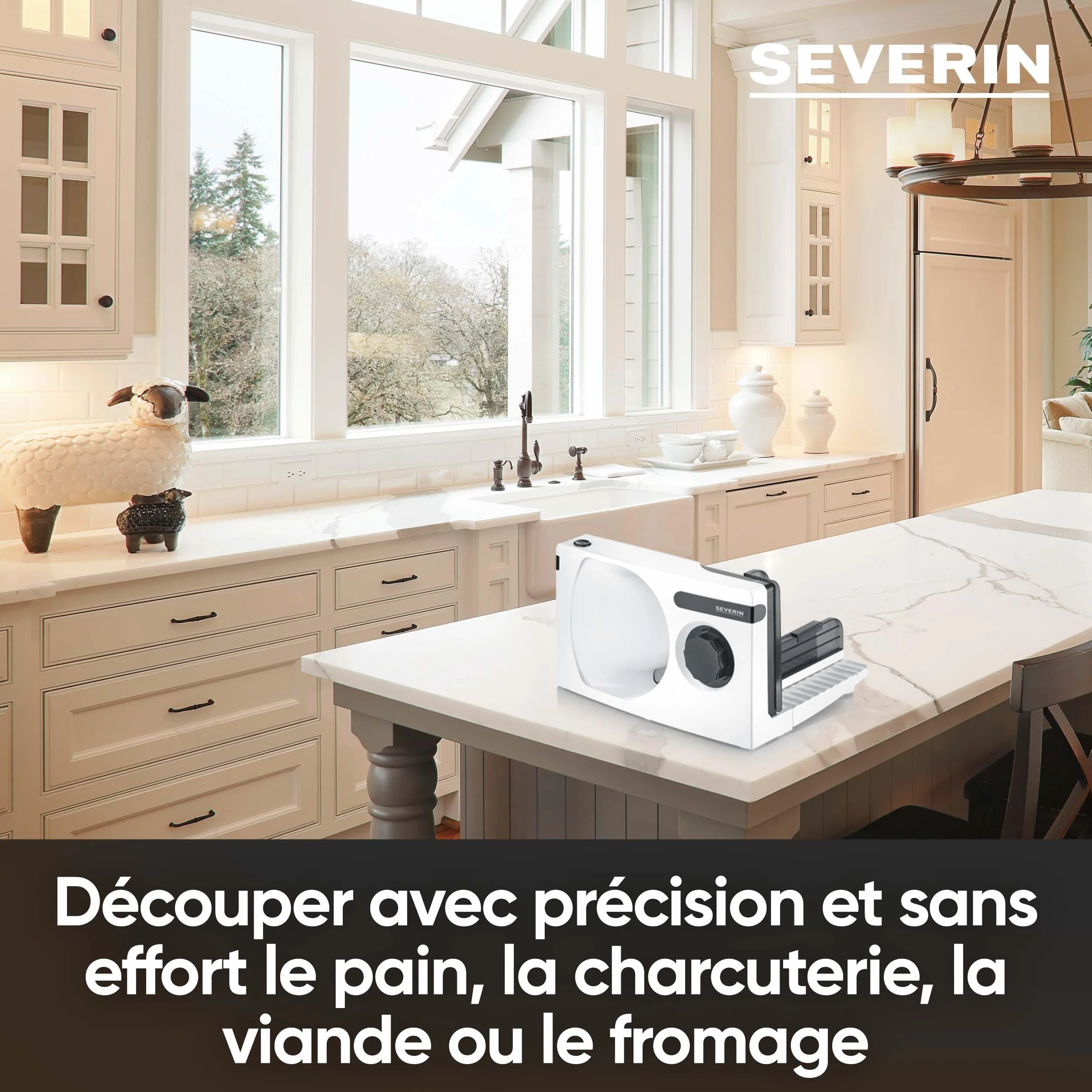 SEVERIN AS 3912 Trancheuse électrique 100 W, lame inox amovible, Blanc