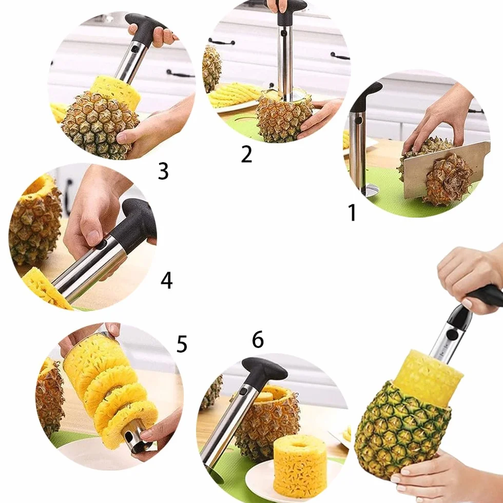 Coupe Ananas Découpe Ananas Éplucheur Acier Inoxydable pour Anneaux de Fruits Noir