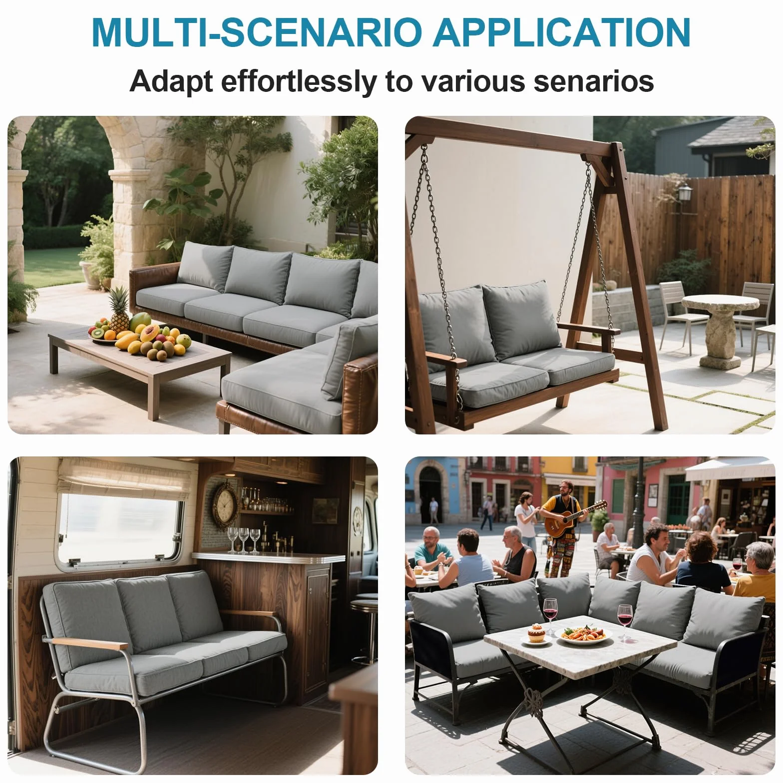 Housse Coussin Exterieur Impermeable 60x60x10cm Siège Canapé Protection Complète avec Fermeture Éclair Amovible Gris Clair