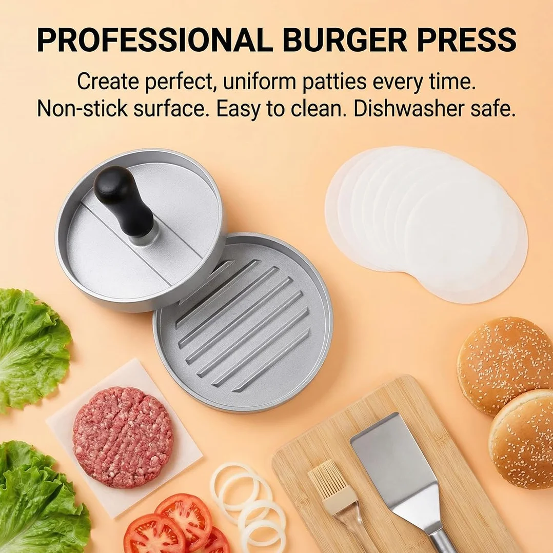 Presse Burger en Fonte d'aluminium, Presse Steak Haché, Moule à Hamburger pour Hamburgers, Galettes, BBQ
