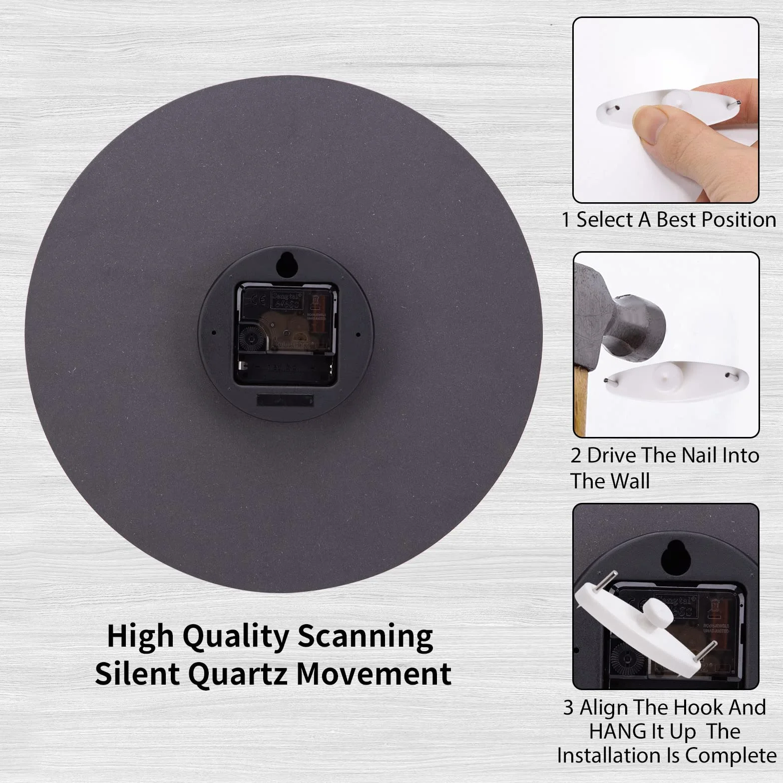 ACCSHINE Horloge Murale en Bois MDF Silencieux 30 cm Quartz Moderne Noir