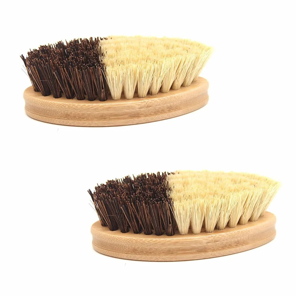 Brosse à légumes Veggie côté dur et doux manche en bois sisal outils de nettoyage fruits