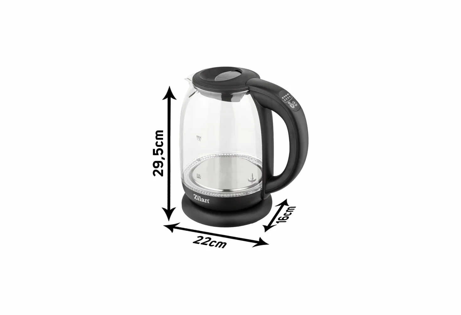 Bouilloire en verre numérique LED 1.7L 2200W 5 réglages température sans fil 360°