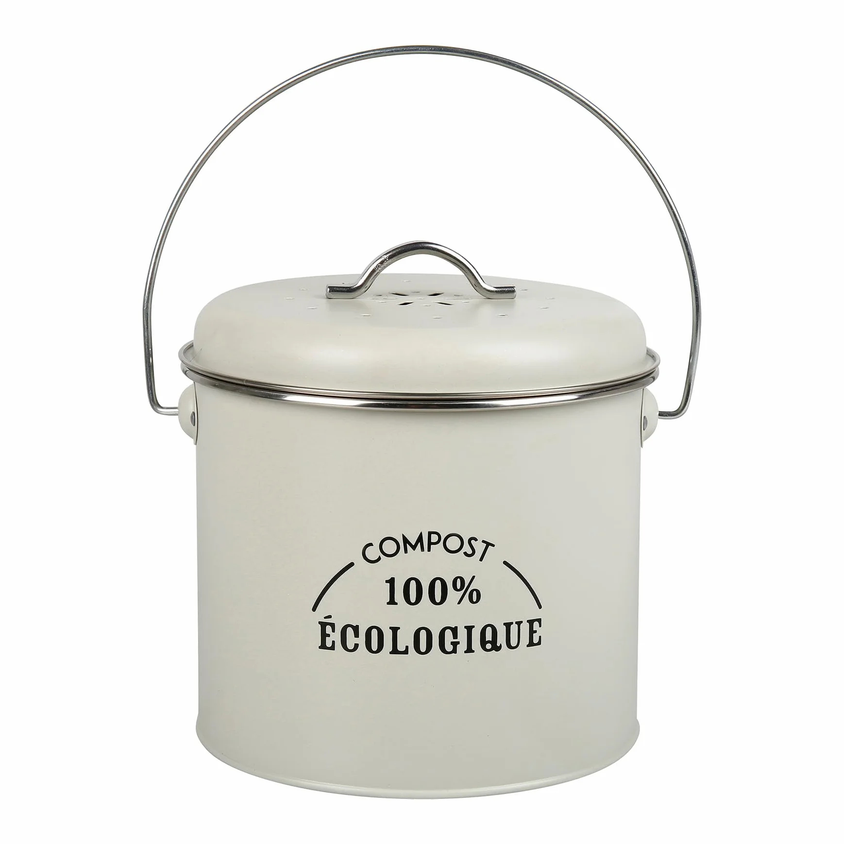 Gimel Boîte à compost de cuisine Ø16 cm H 25 cm métal peint Beige avec filtre à charbon