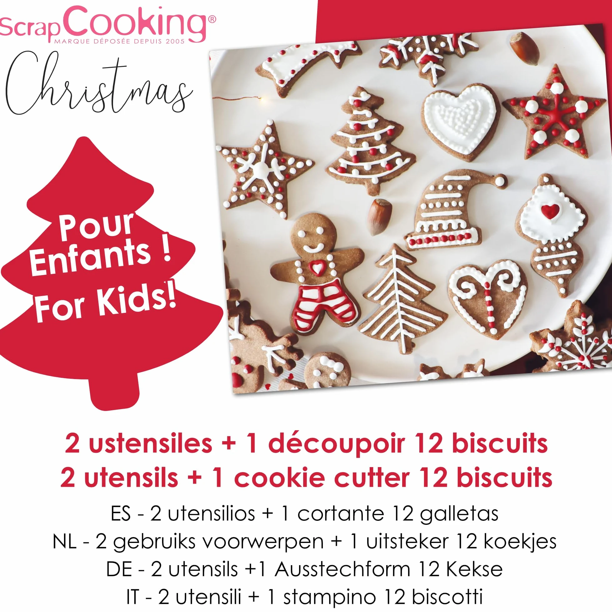 ScrapCooking Coffret Ustensiles Biscuits Noël Enfants Bois Silicone Pâtisserie