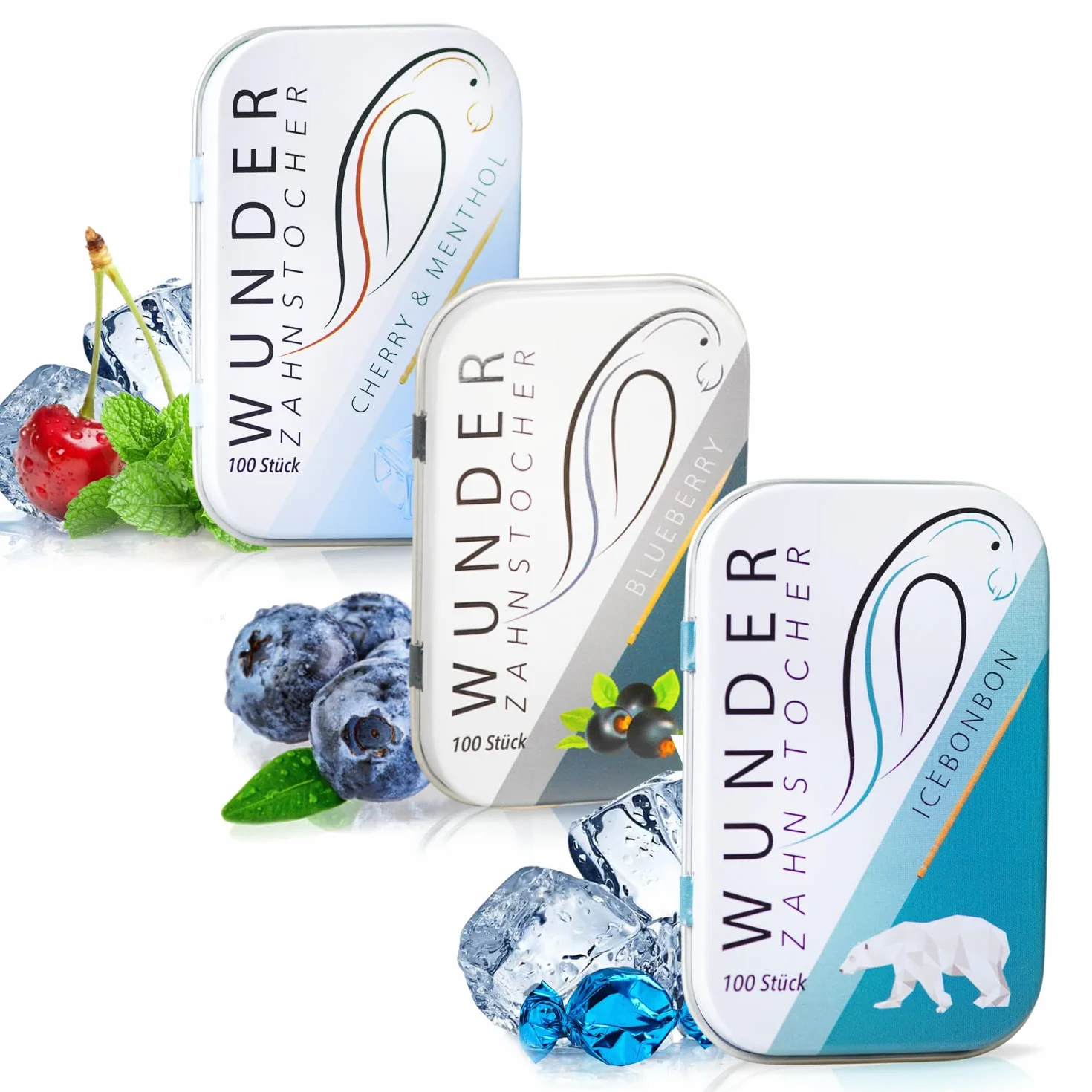 Wunder Cure aromatisés en Bois de Bouleau cure-dents 3 x 100 boîte métallique sans Sucre