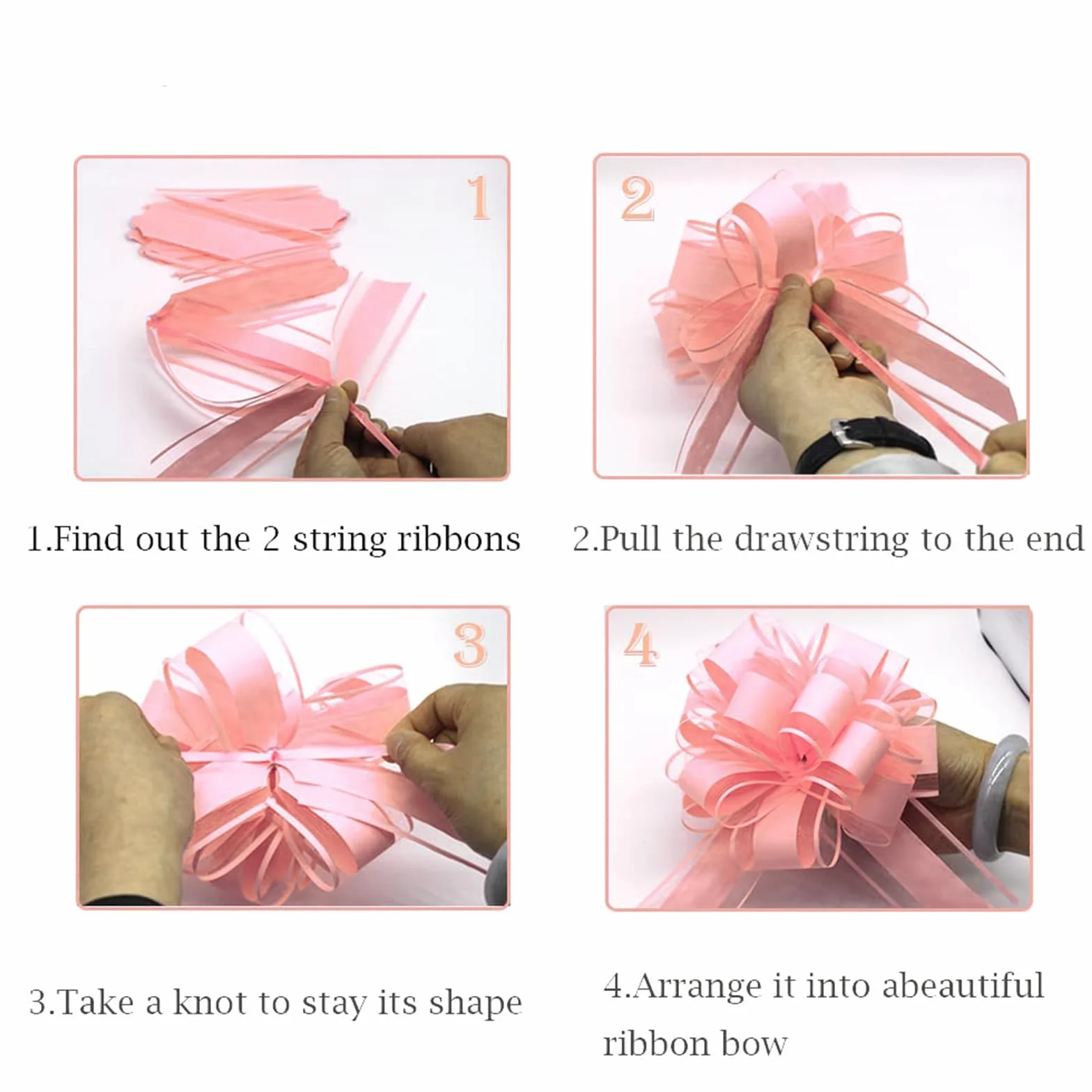 Lilbitty 5 pièces grand nœud cadeau en forme de tire-bouchon, Rose, L