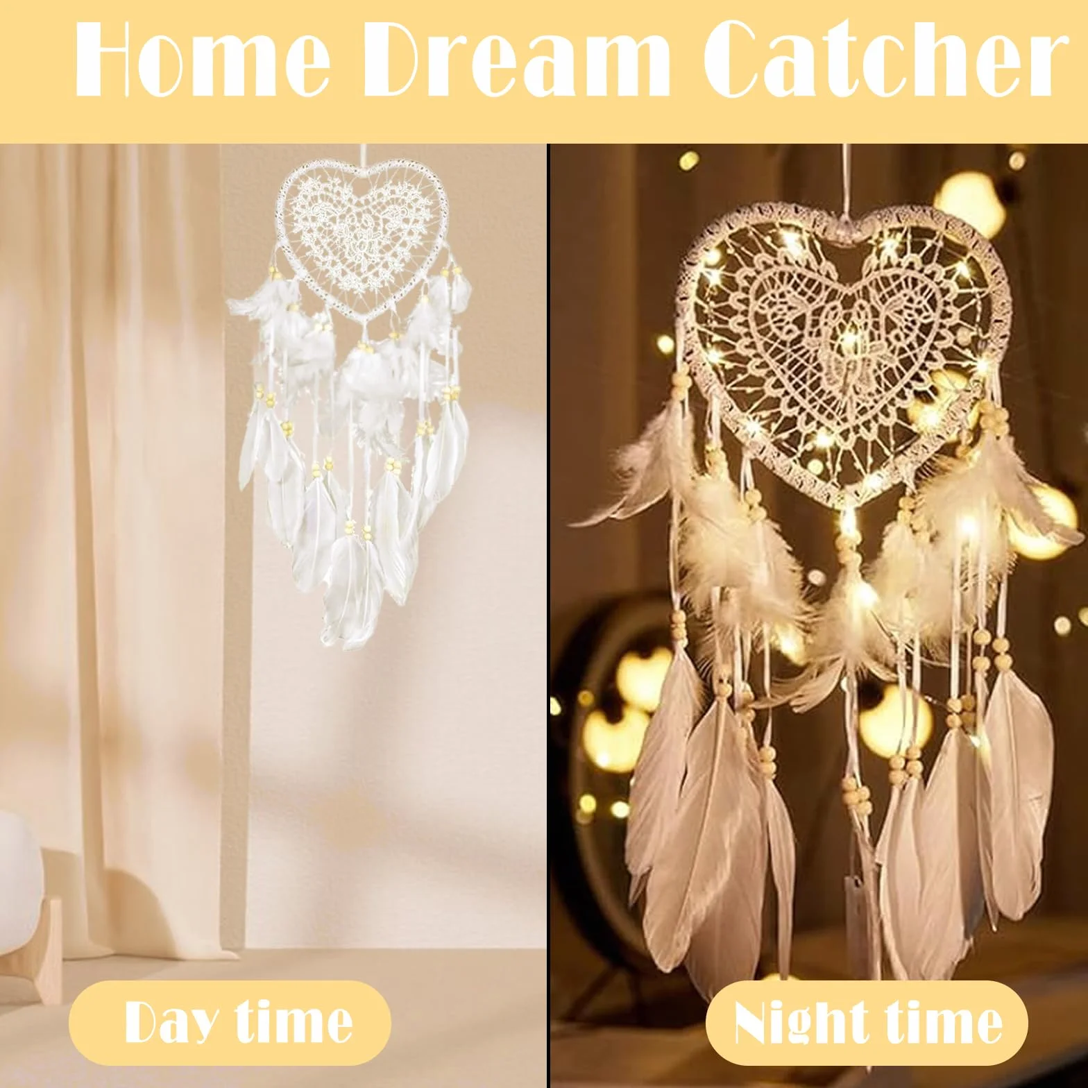 Attrape Rêves Cœur Creusé LED Fait à la Main pour Filles Décoration Chambre Mariage