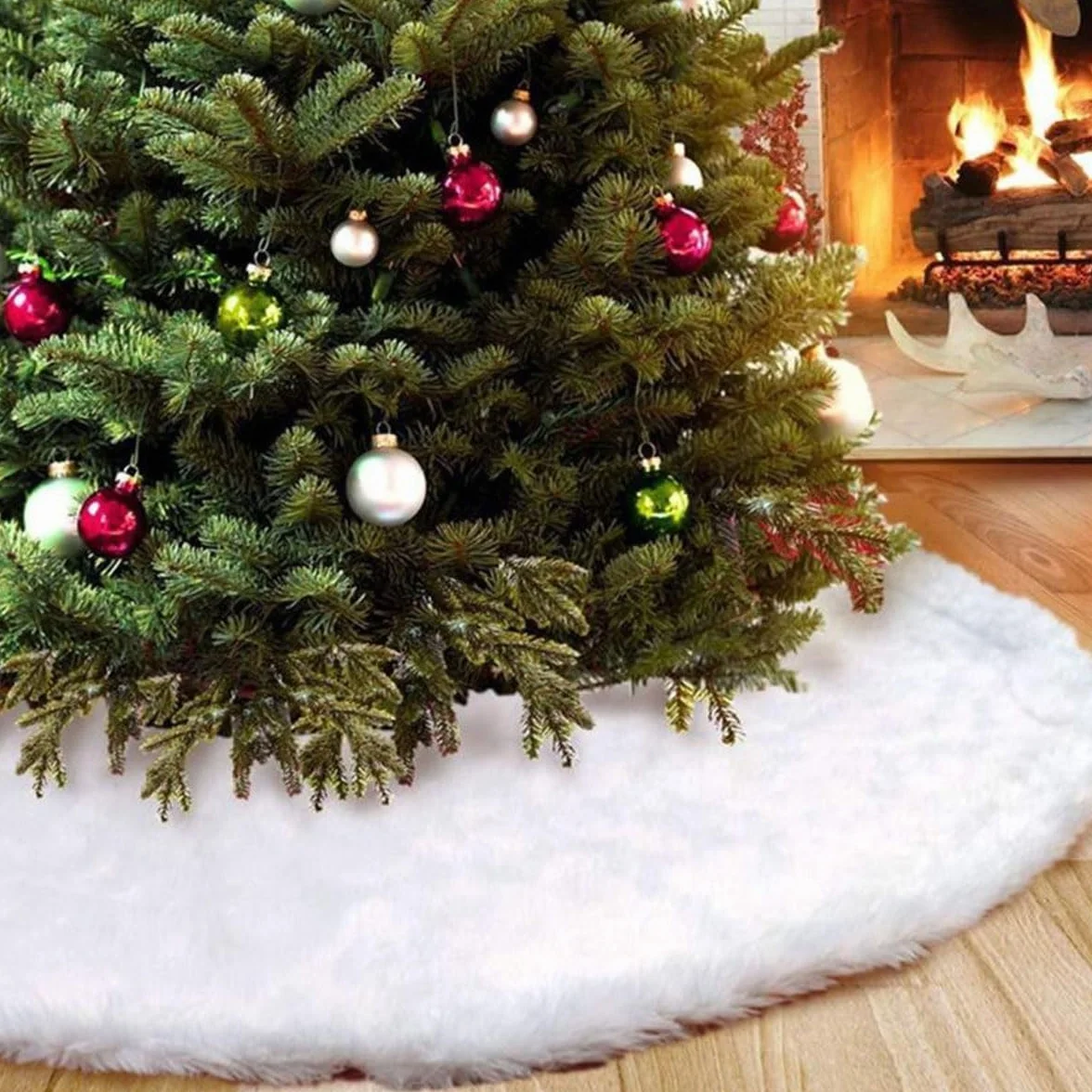 Jupe de Sapin Blanche Ø 60 cm, Couverture Décorative Arbre de Noël